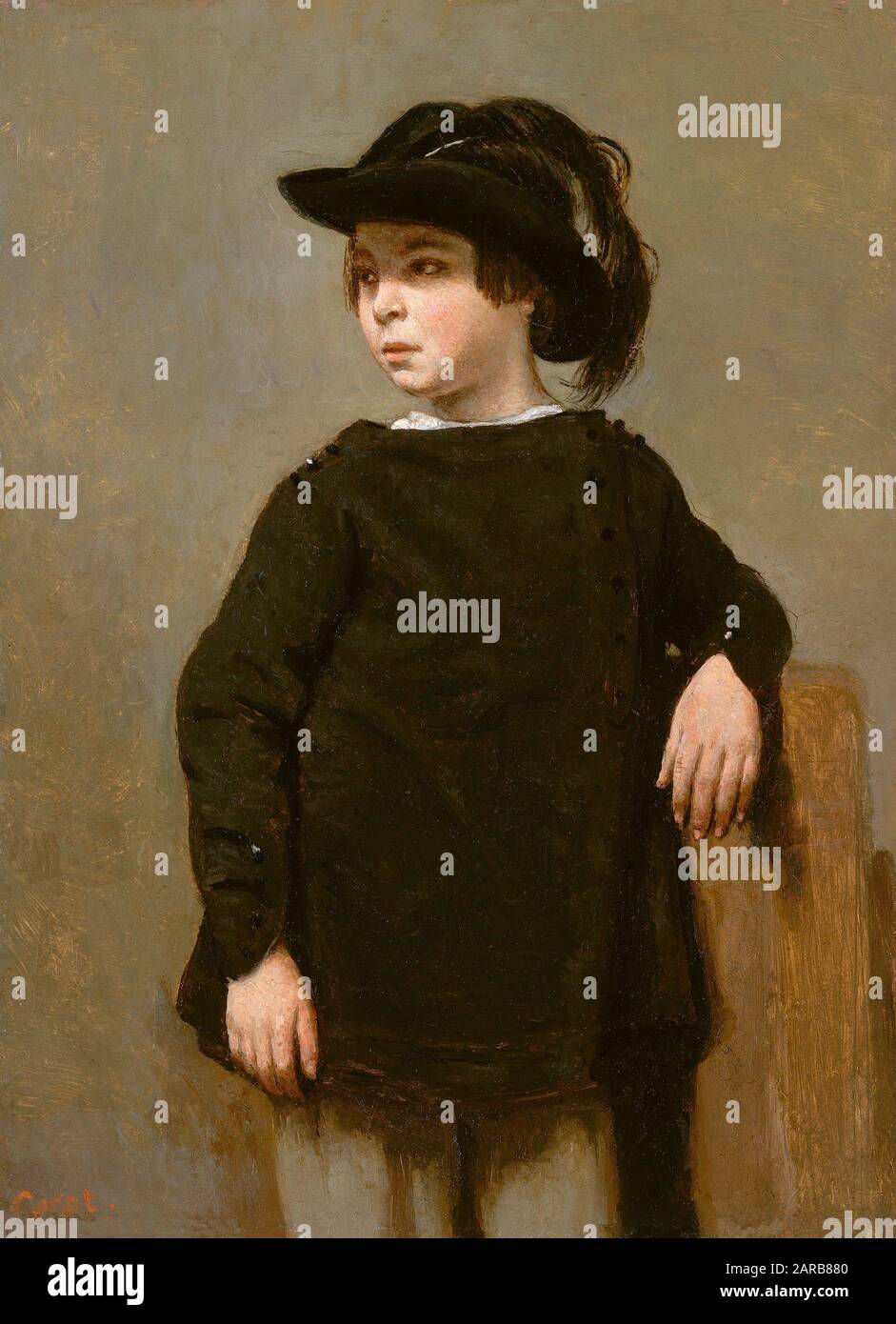 Camille Corot ( 1796–1875) , Ritratto di un Bambino 1835 ( olio su legno 0,32 x 0,23) Foto Stock