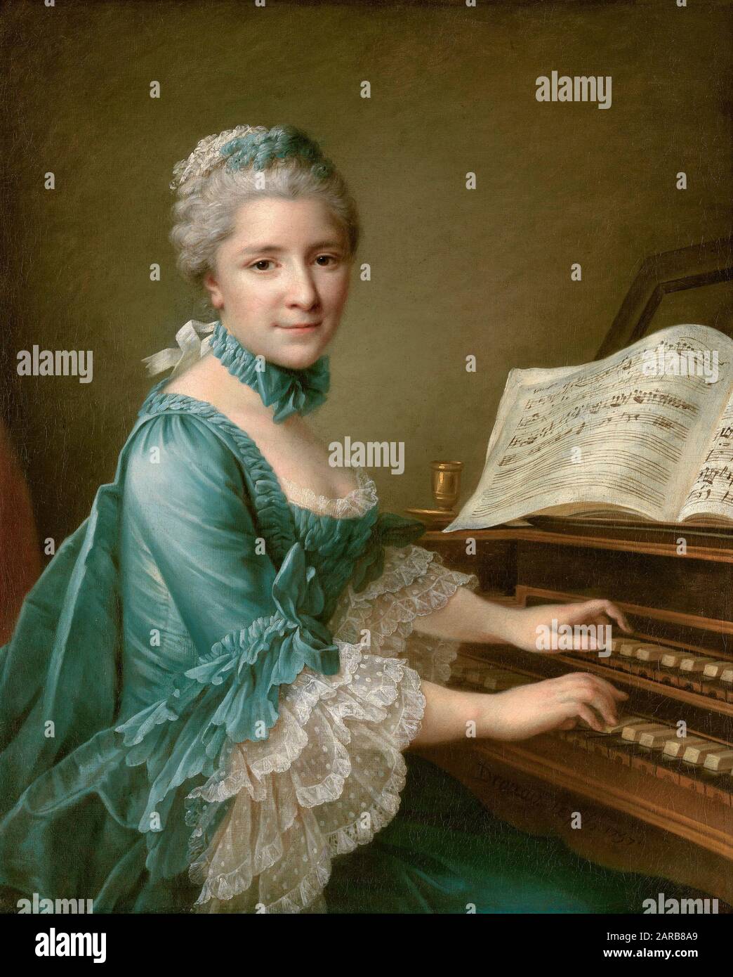 François Hubert Drouais ( 1727–1775) , Ritratto di una donna, Detto essere Madame Charles Simon Favart ( cantante, ballerino, e comedienne Marie Justine Benoîte Duronceray, 1727–1772) 1757 Foto Stock