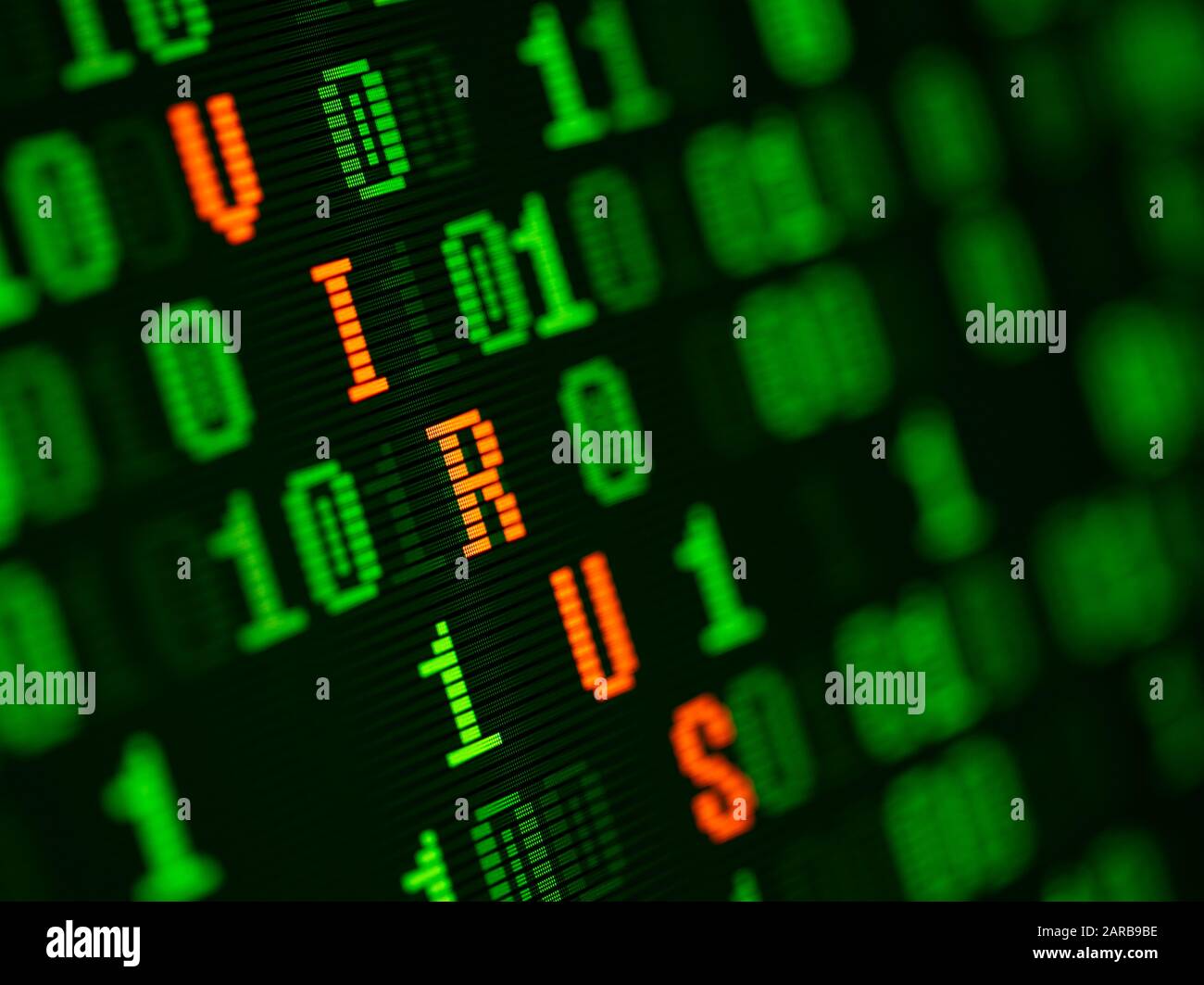 Virus trovato nei dati binari sullo schermo del computer Foto Stock