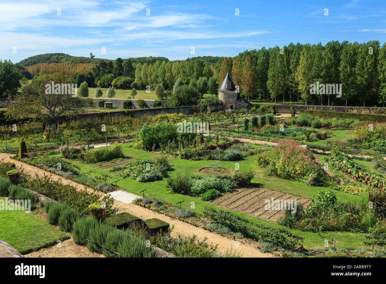 Francia, Indre et Loire, Chancay, Chateau de Valmer giardini, vista generale del orto dalla Terrazza di Leda (menzione obbligatoria Chateau Foto Stock