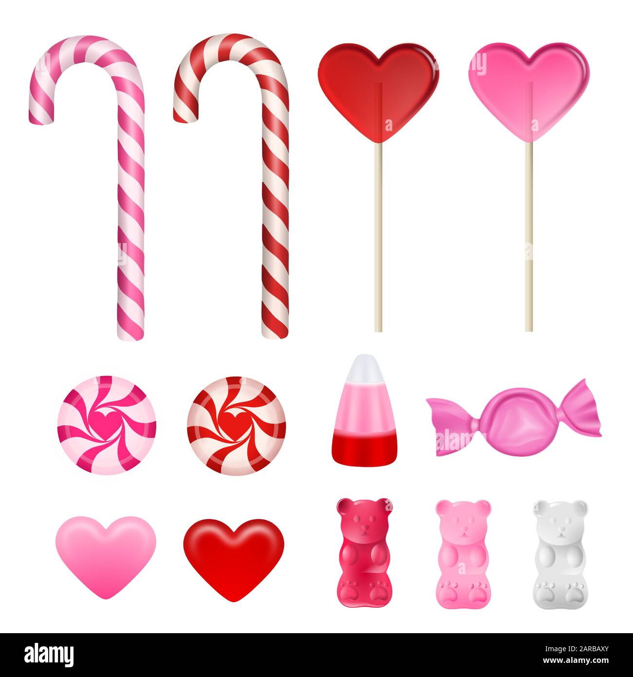 imposta le caramelle di san valentino su sfondo bianco Illustrazione Vettoriale