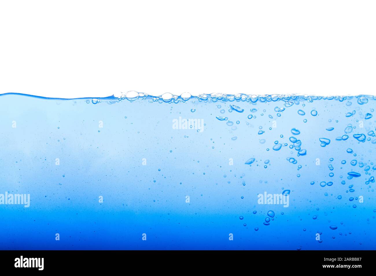 Livello di acqua e bolle d'aria su sfondo bianco Foto Stock