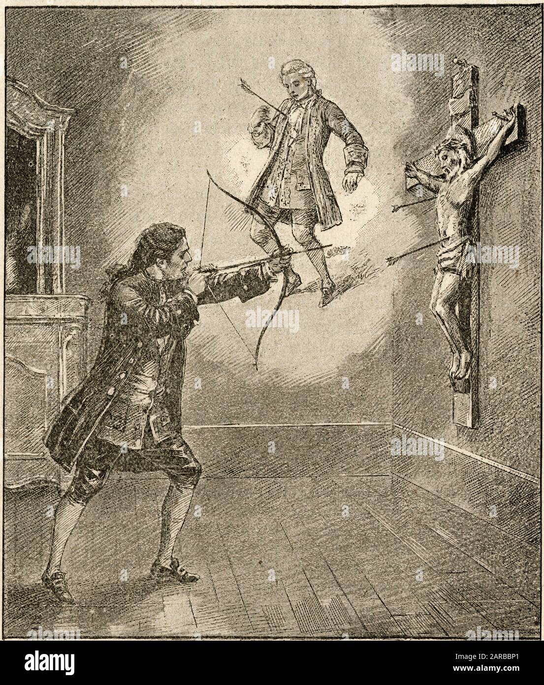 Sparando a un Crocifisso il Venerdì Santo, i maghi sperano di mutilare o addirittura uccidere le loro vittime scelte Data: 18th secolo Foto Stock