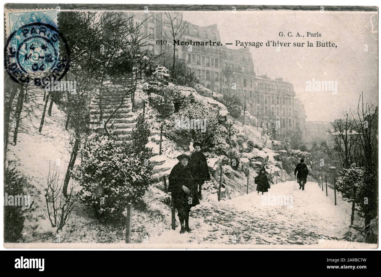 Neve sulla Butte, Montmartre, Parigi, Francia Foto Stock