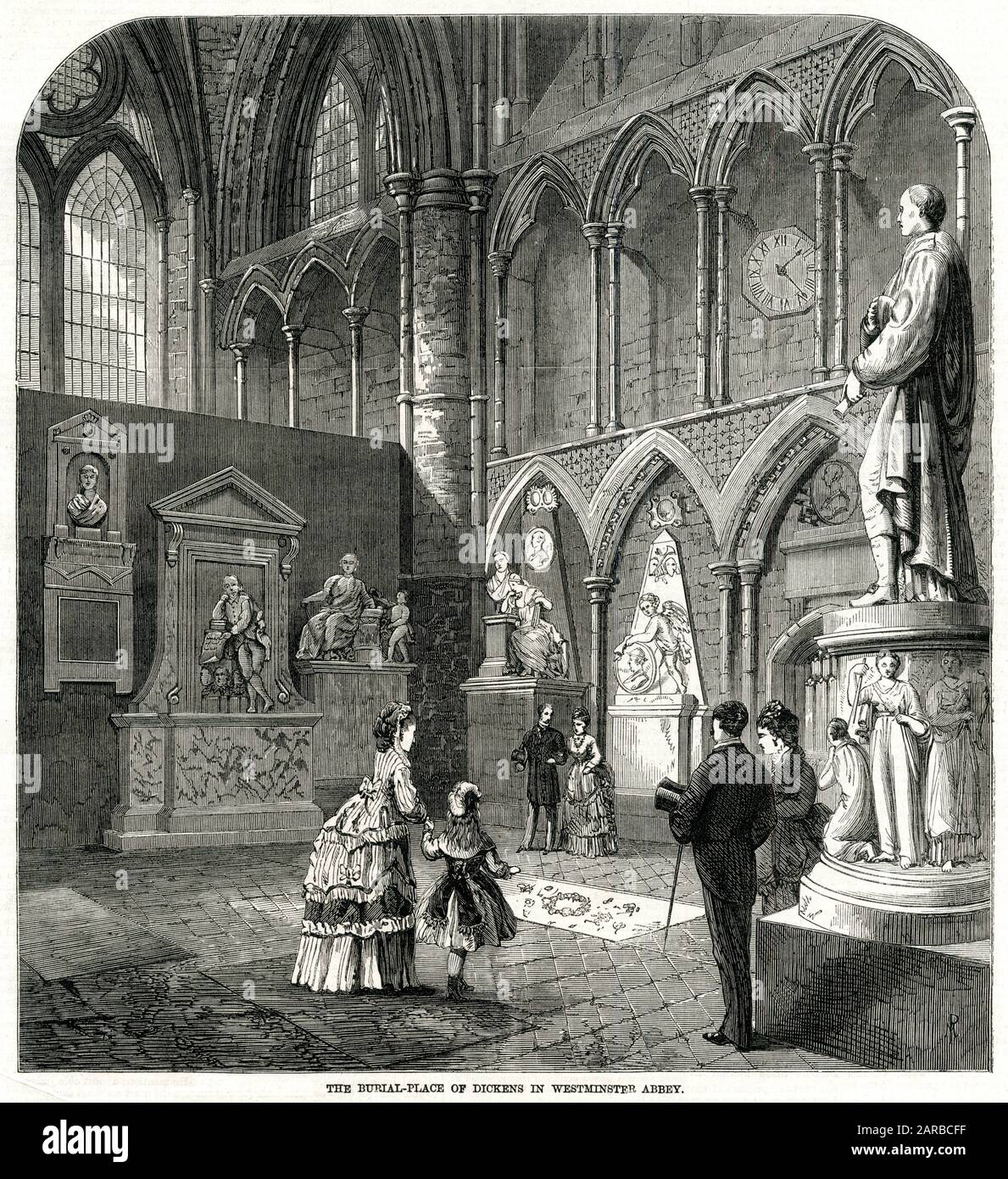 Luogo di sepoltura di Dickens nell'Abbazia di Westminster 1870 Foto Stock