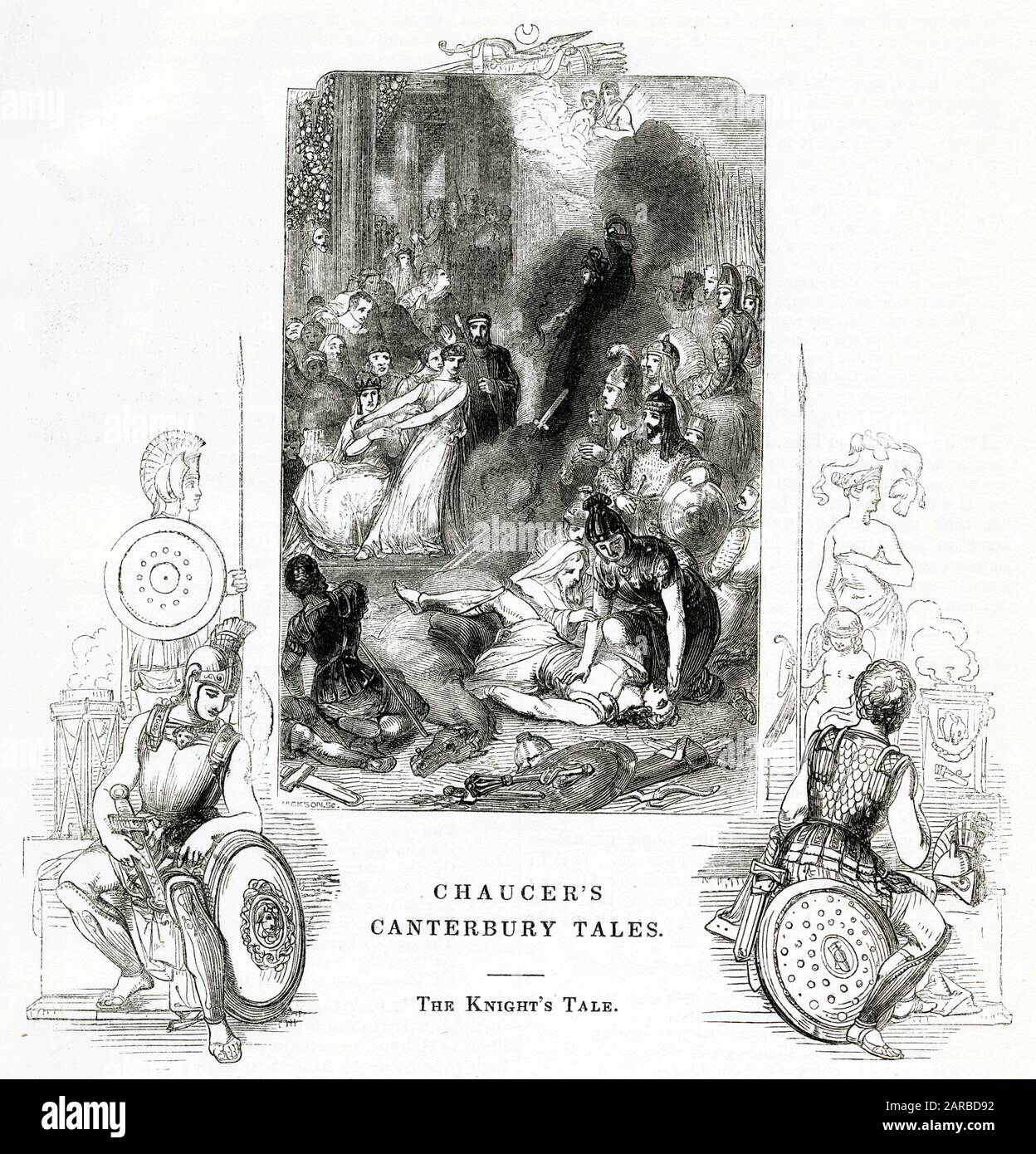 Chaucer, The Canterbury Tales -- Il Racconto Del Cavaliere. Palamon nel Tempio di Marte, Arcite nel Tempio di Venere. Data: 1845 Foto Stock
