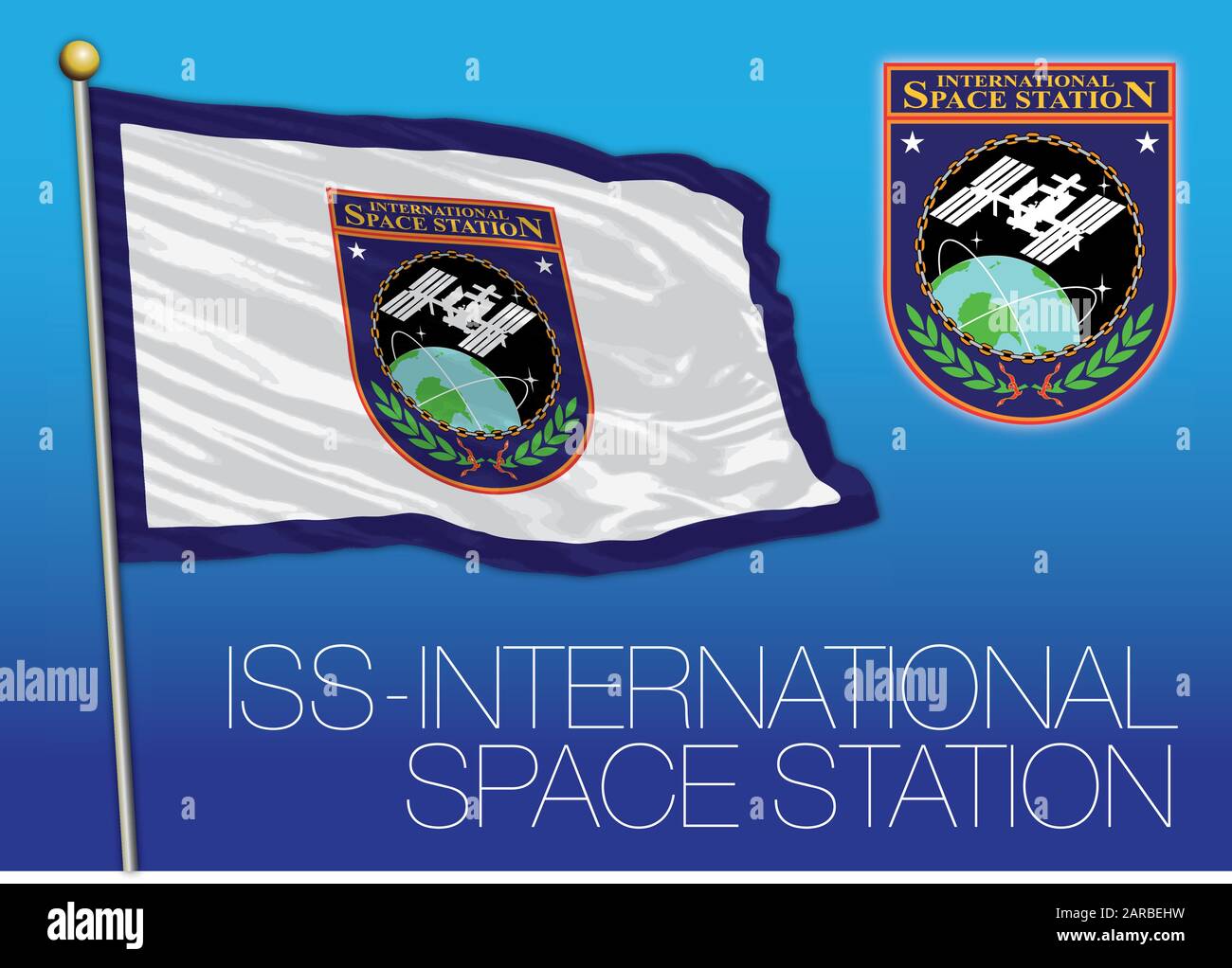 Bandiera e stemma della Stazione spaziale Internazionale ISS, illustratone vettoriale Illustrazione Vettoriale
