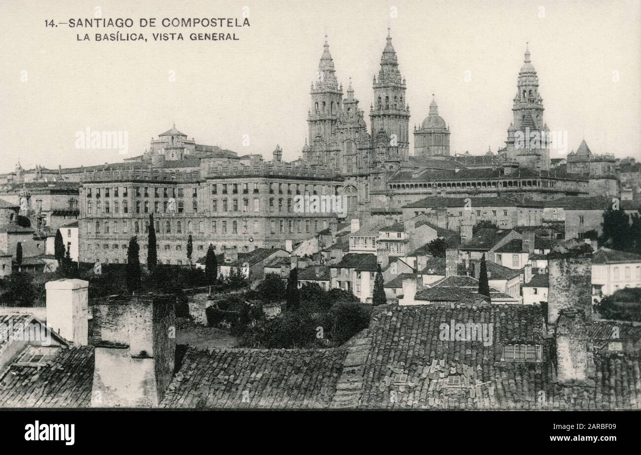 Santiago de Compostela, Spagna - Vista generale con Basilica. Foto Stock