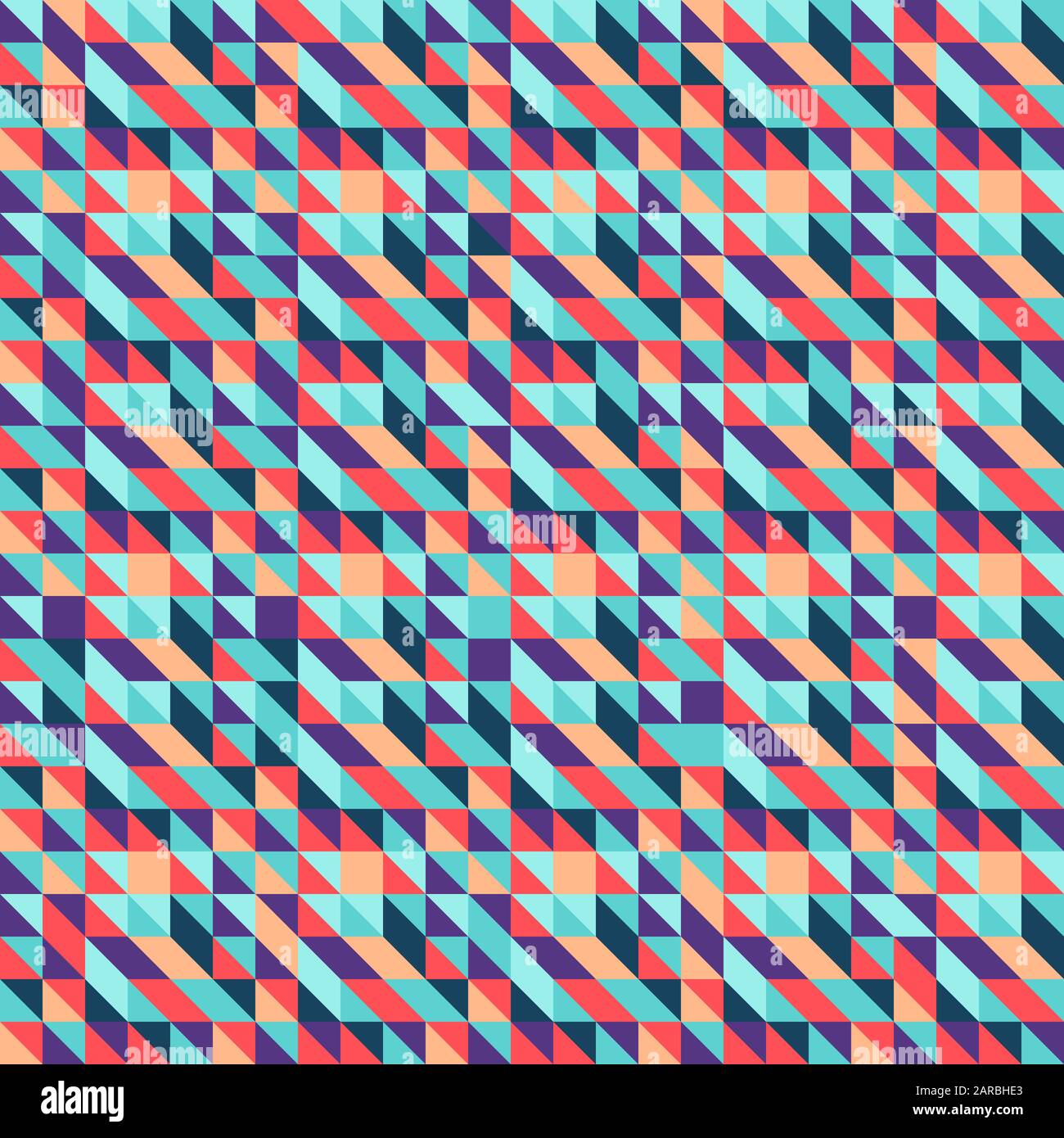 Modello di stock geometrico vettoriale senza cuciture di triangoli colorati per tessuti, imballaggi, stampa su carta, sfondi e texture semplici. Illustrazione Vettoriale