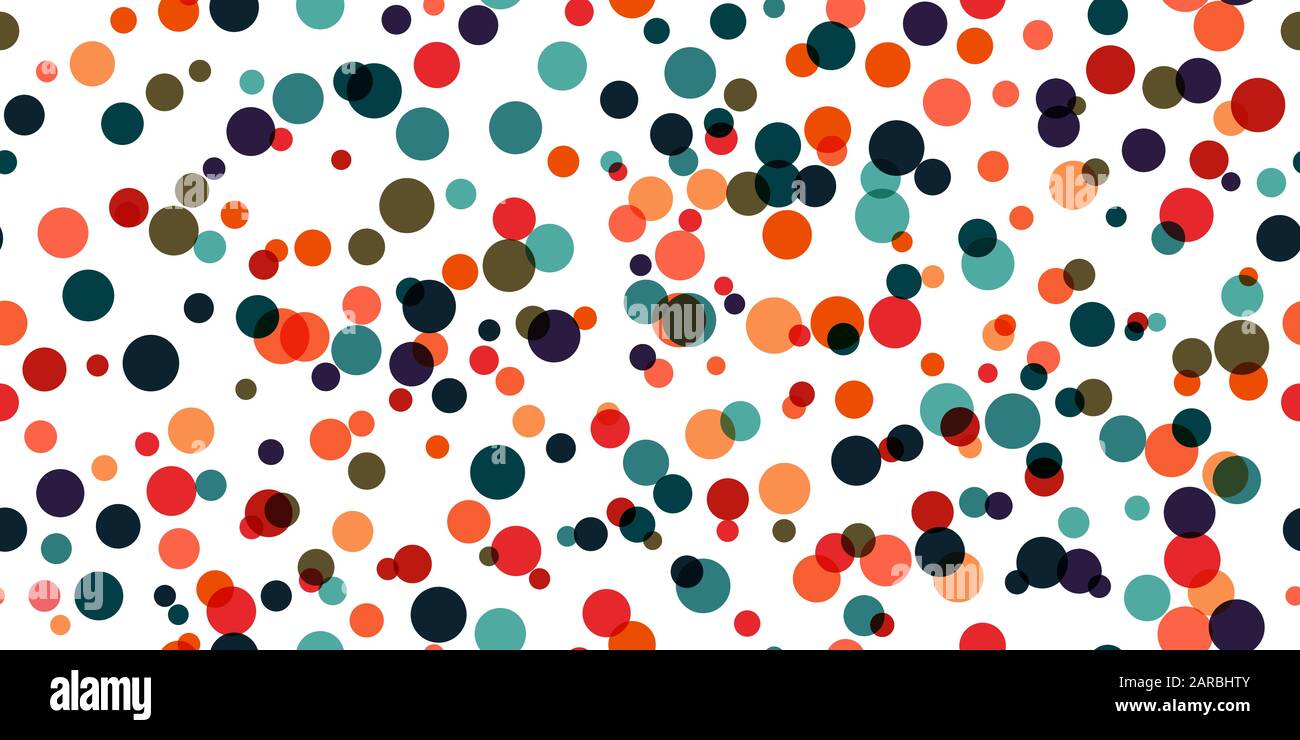 Modello di stock geometrico vettoriale senza cuciture di cerchi colorati di diverse dimensioni per tessuti, imballaggi, stampa su carta, sfondi e texture semplici Illustrazione Vettoriale