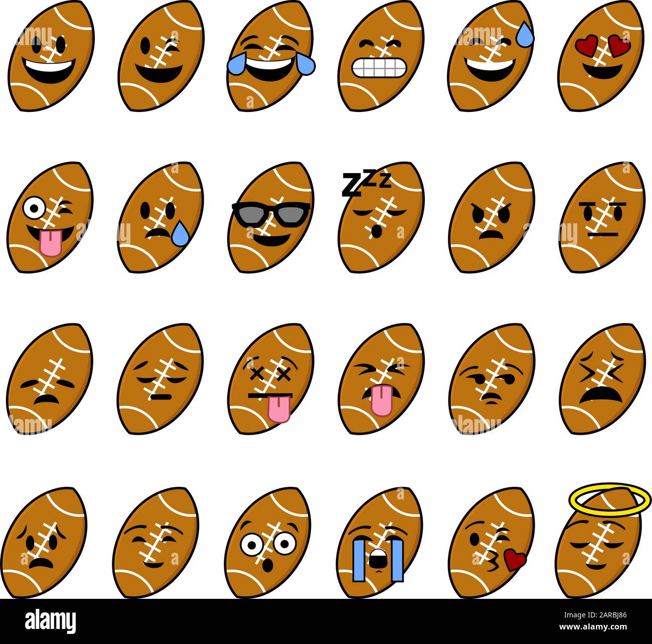 Collezione di palloni animati con facce che mostrano emozioni diverse Illustrazione Vettoriale