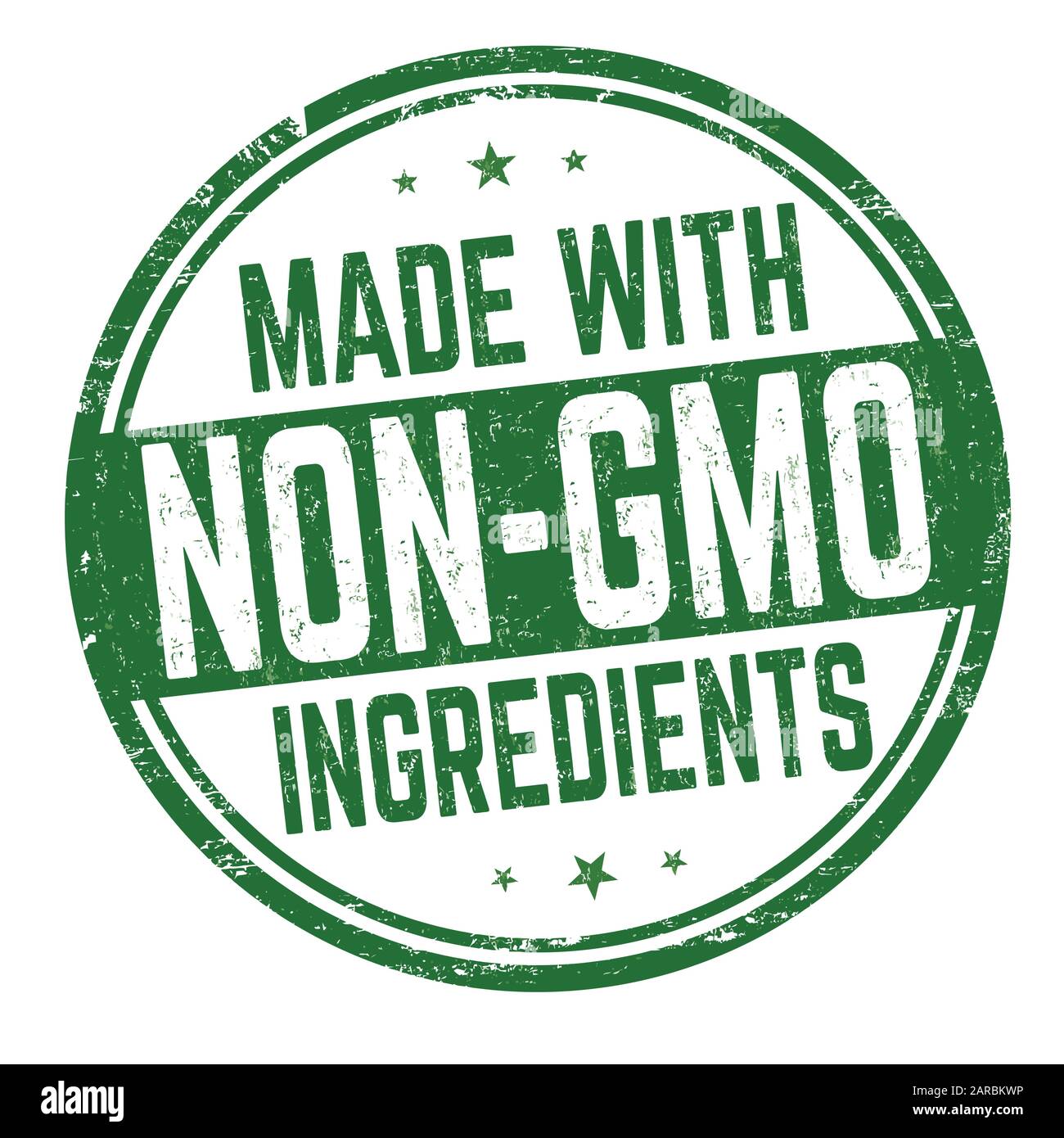 Realizzato con ingredienti non ogm, firma o timbro su sfondo bianco, illustrazione vettoriale Illustrazione Vettoriale