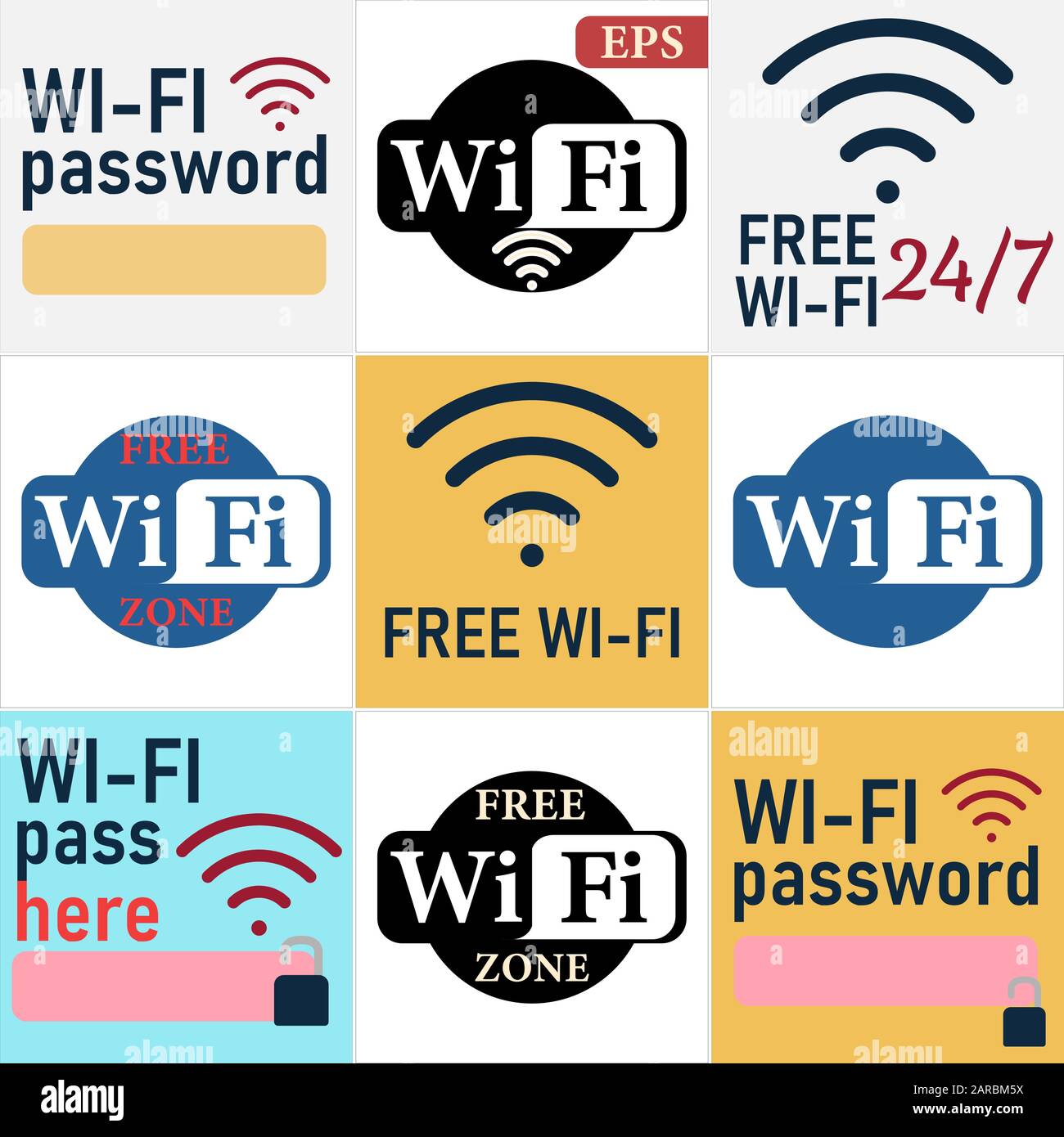 Le icone dei segnali wi-fi. Moderne icone internet set. Illustrazione Vettoriale