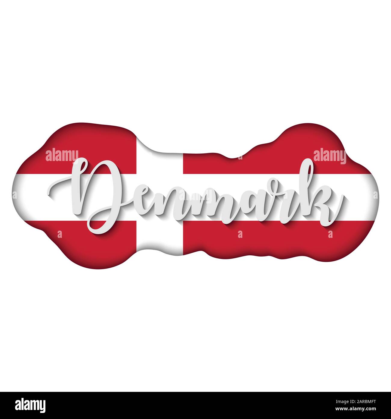 Danimarca scritta sulla bandiera, illustrazione vettoriale, bandiera internazionale Illustrazione Vettoriale