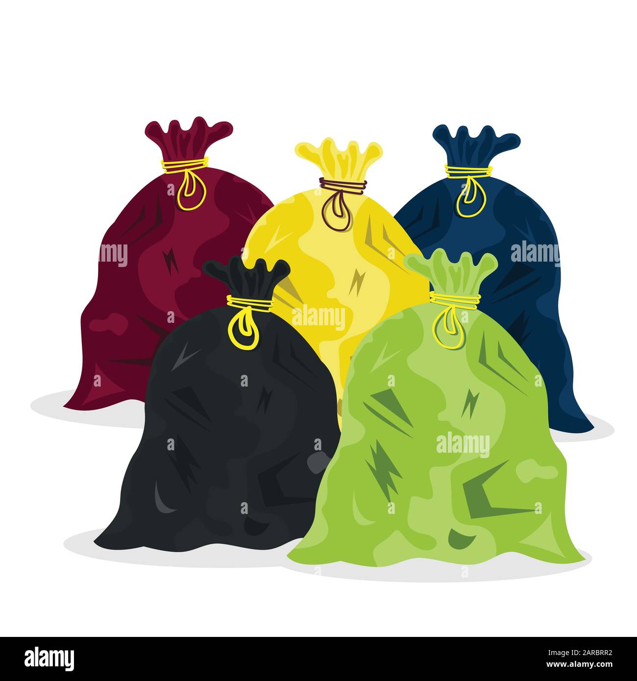 Set di sacchetti di plastica per rifiuti. Rifiuti in sacchetti di plastica. Illustrazione del vettore Illustrazione Vettoriale