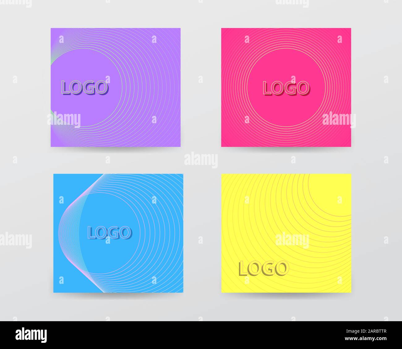Set di modelli di banner quadrati astratti monocromatici con stile linee. Colori vivaci e moderni, sfondo quadrato vettoriale con segnaposto per logo. Illustrazione Vettoriale