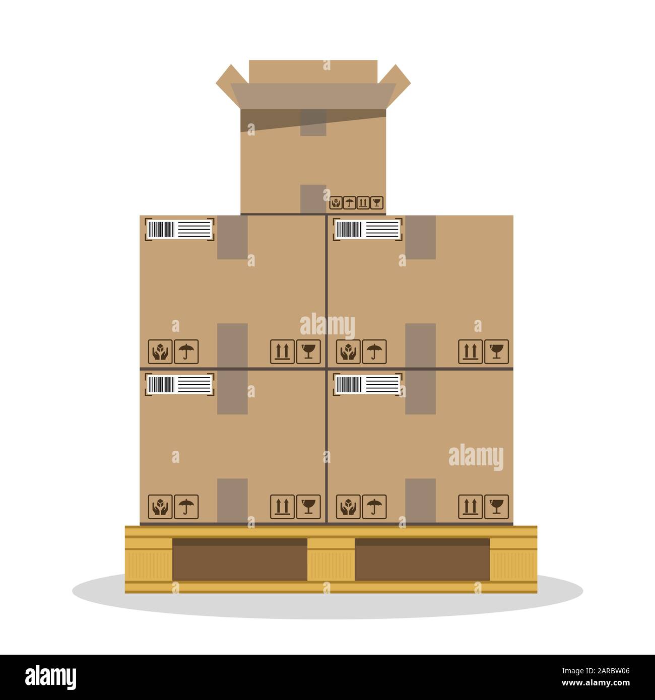 Carico. Scatole di cartone con segni fragili e nastro adesivo. In Movimento. Illustrazione del vettore Illustrazione Vettoriale