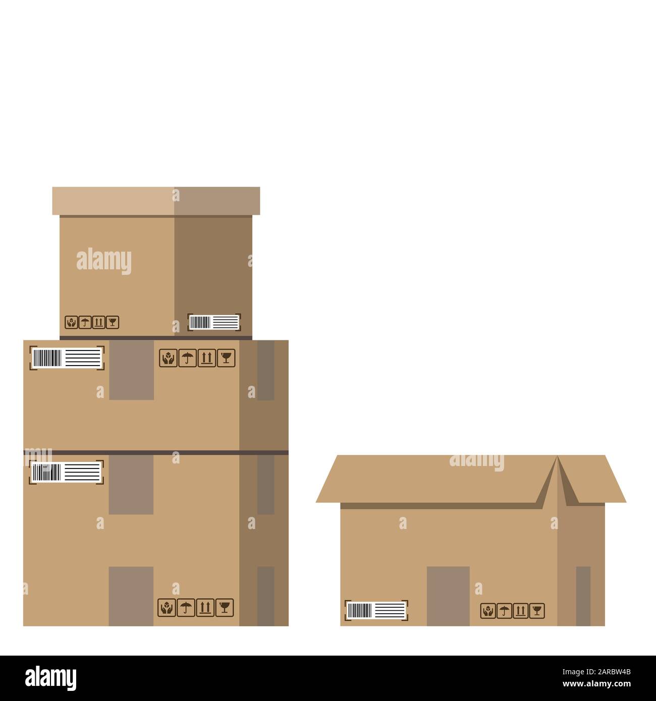 Carico. Scatole di cartone con segni fragili e nastro adesivo. In Movimento. Illustrazione del vettore Illustrazione Vettoriale