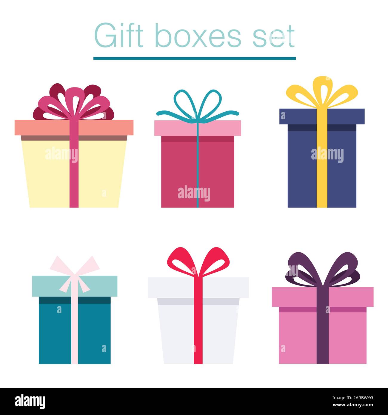 Set di scatole regalo, diverse caselle di design su sfondo bianco, illustrazione vettoriale Illustrazione Vettoriale