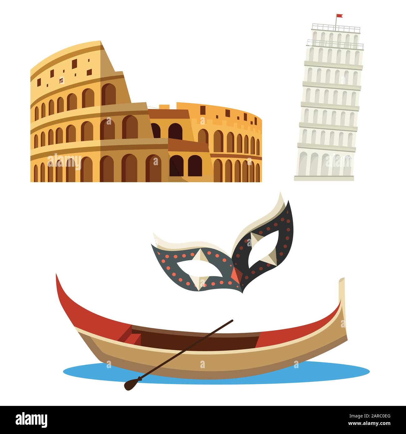 Icone italiane famose simboli set. Illustrazione vettoriale Illustrazione Vettoriale
