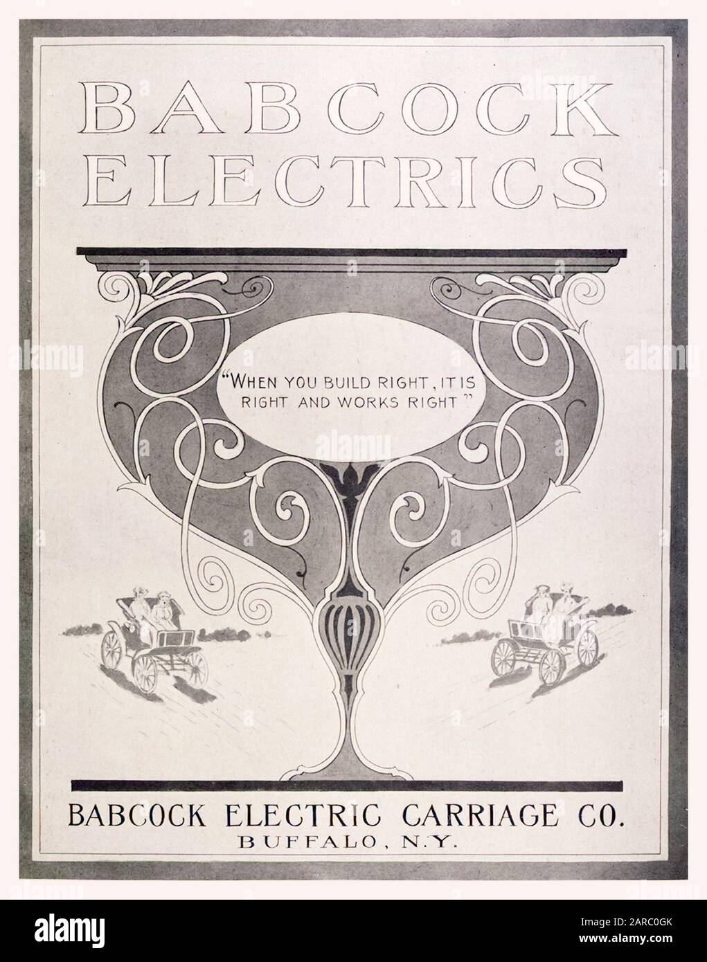 Babcock Electric Carriage Company, catalogo di auto elettriche d'epoca, illustrazione della pagina del titolo 1909 Foto Stock