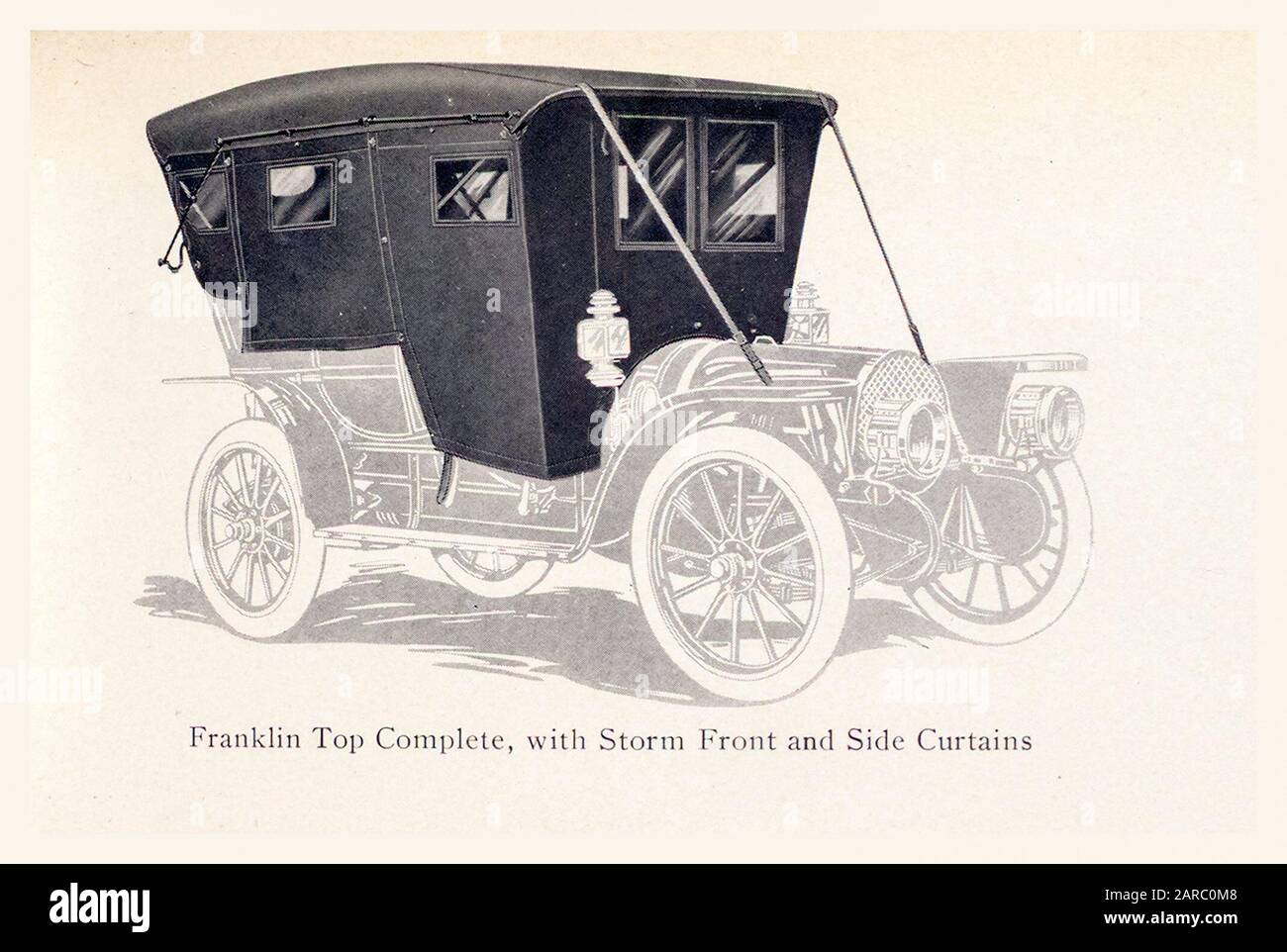 Auto Franklin Vintage, cofano opzionale con tende anteriori e laterali, illustrazione circa 1909 Foto Stock
