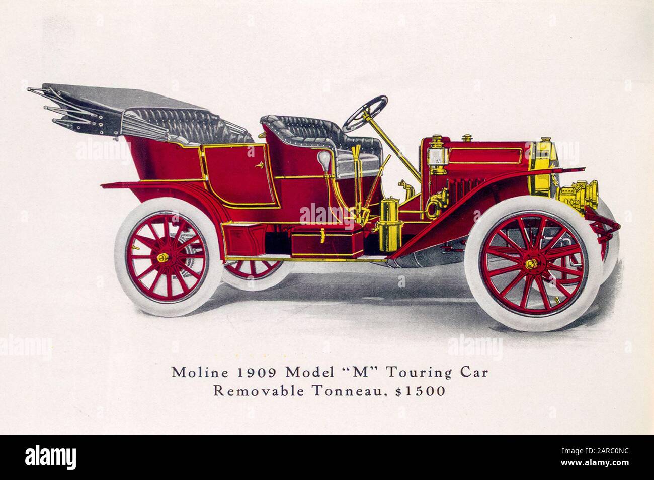 Auto d'epoca, auto Moline Model M Touring, copertura rimovibile, 1500 dollari, illustrazione 1909 Foto Stock