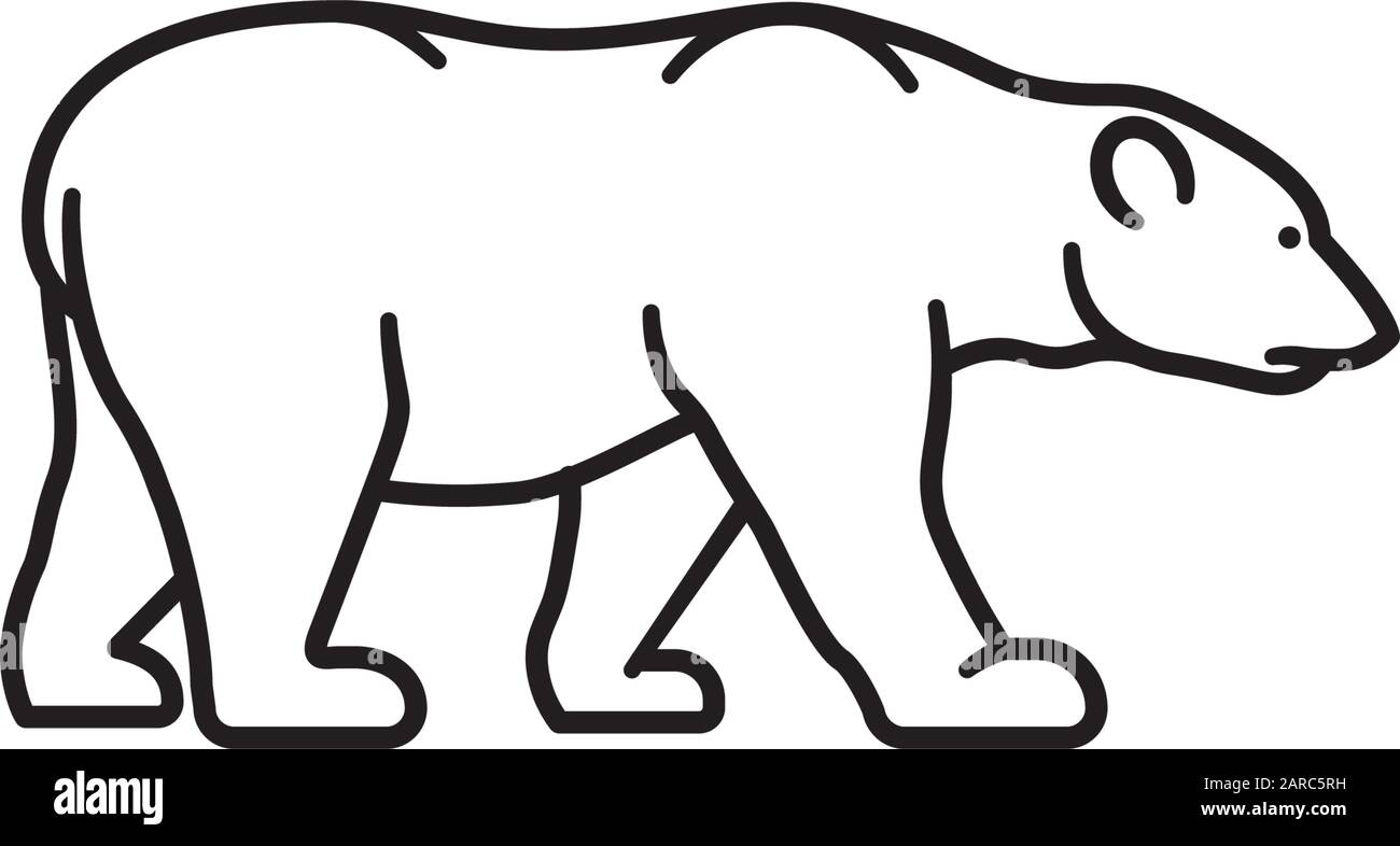 Icona del contorno del vettore orso polare. Simbolo di specie in pericolo. Illustrazione Vettoriale
