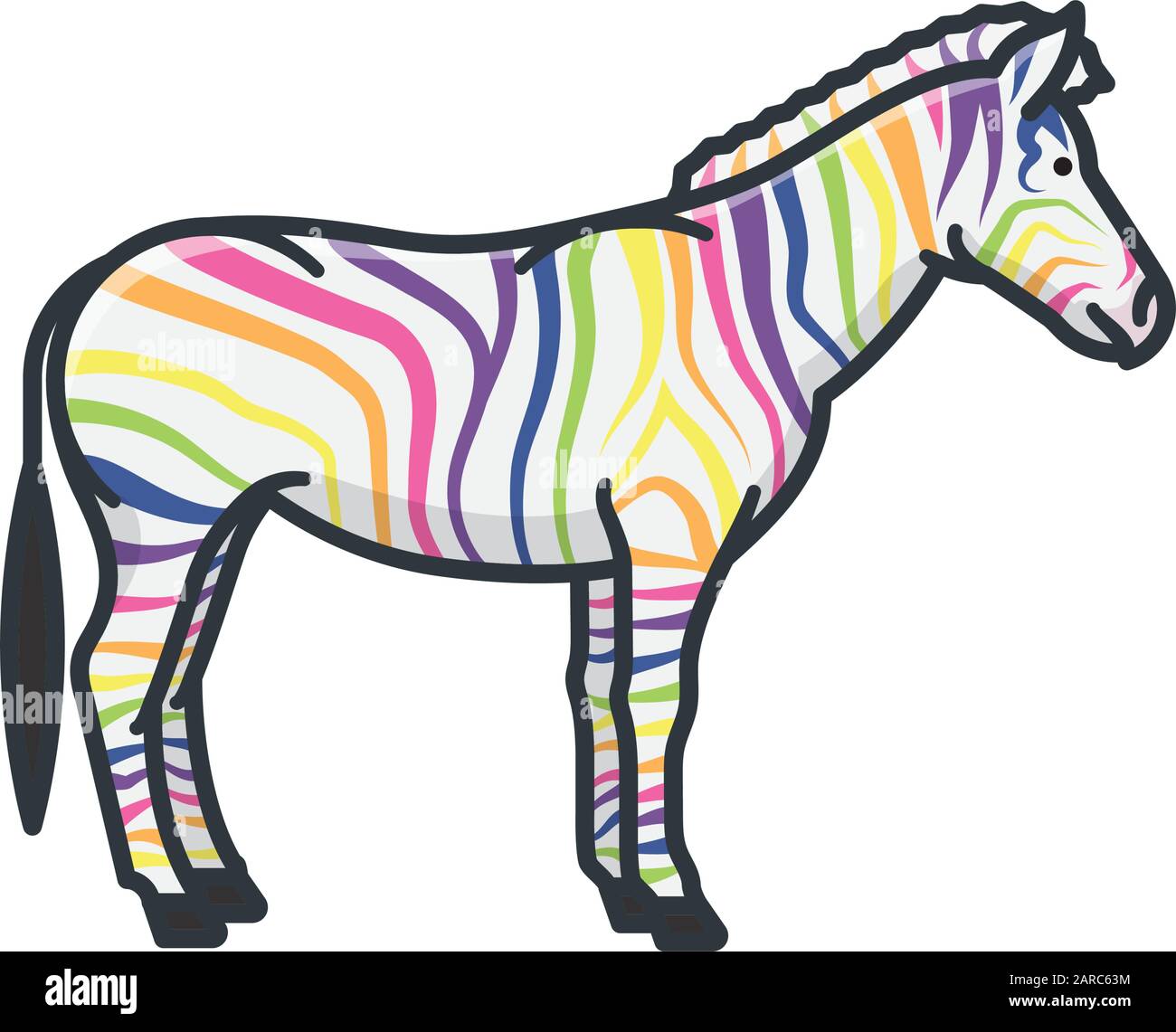 Immagine vettoriale isolata con zebra colorata in arcobaleno. Unicità e rarità simbolo di concetto. Illustrazione Vettoriale