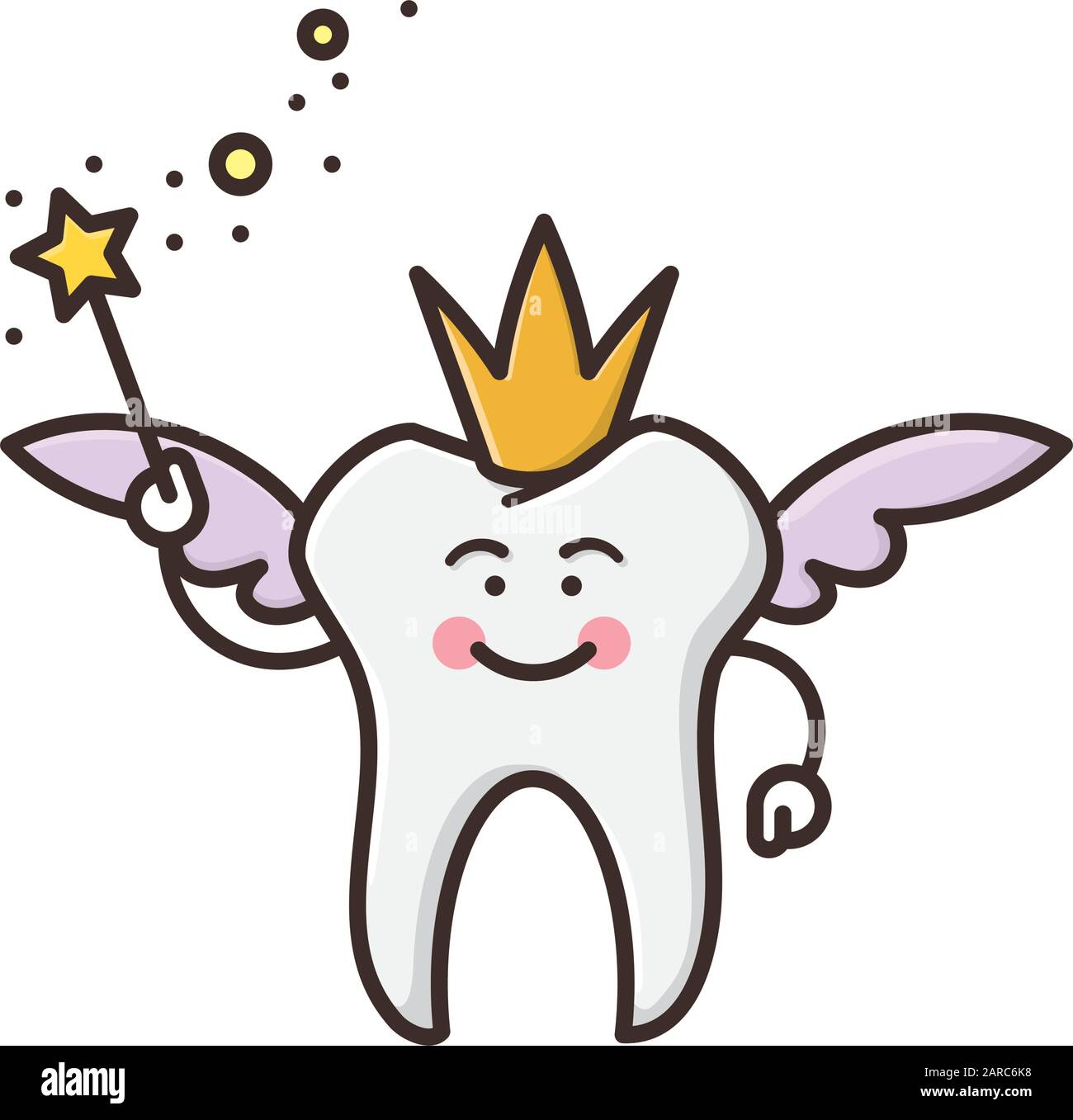 Fata del dente con bacchetta magica immagine vettoriale isolata per ToothFairyDay il febbraio 28th. Illustrazione Vettoriale