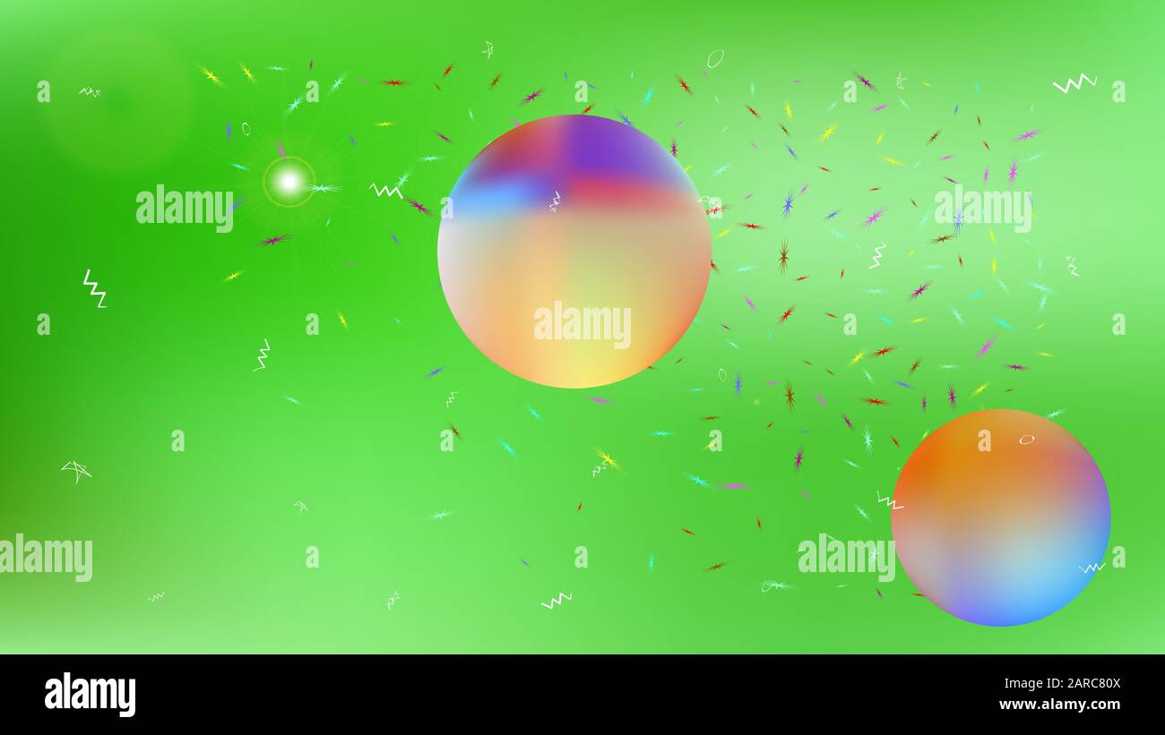 Pura fantasia spaziale. Tema di illustrazione colorifica elementare. Texture di sfondo, luminosa. Calce colorata. Super pianeti sfondo a tema. Sfondo colorato Illustrazione Vettoriale