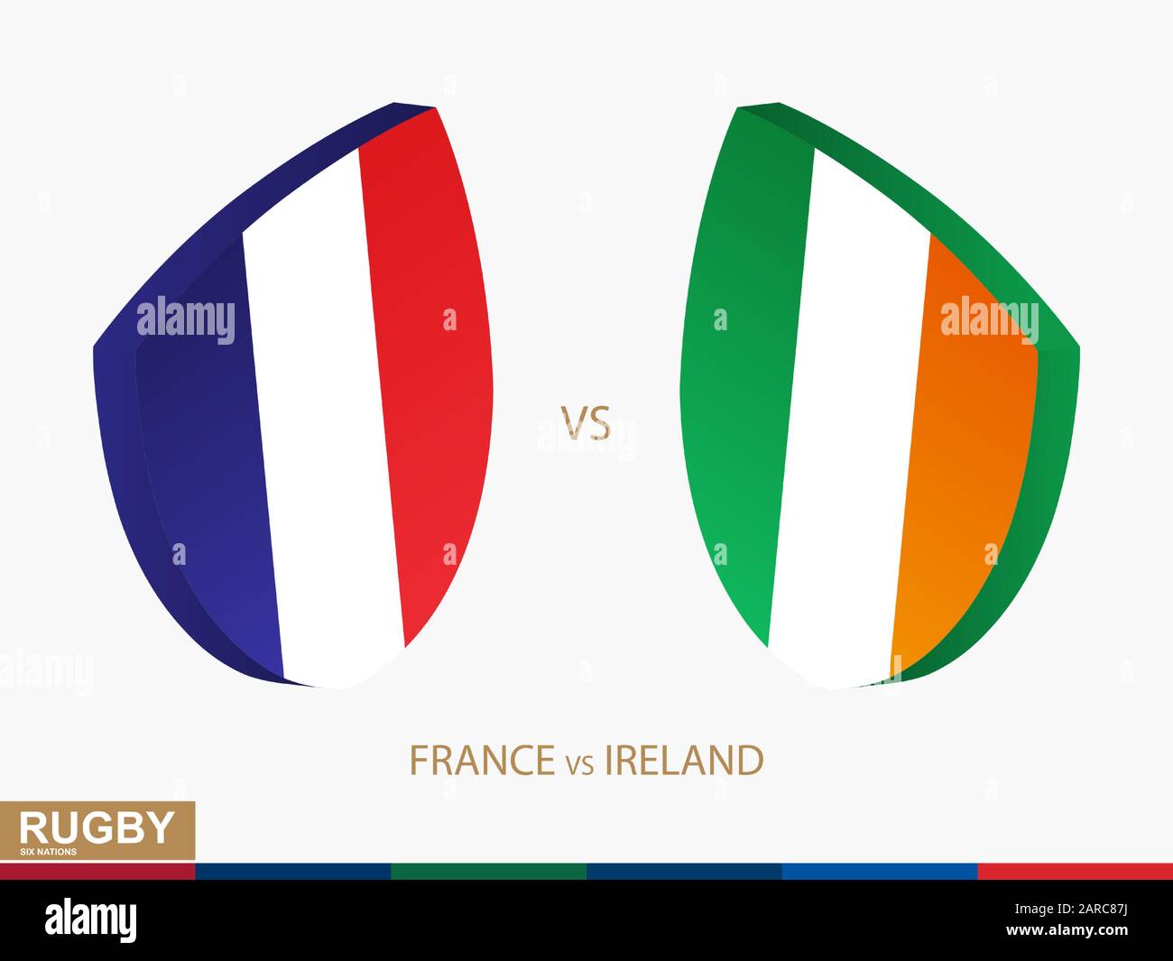 Partita di rugby Francia / Irlanda, icona tornei di rugby. Modello vettoriale. Illustrazione Vettoriale