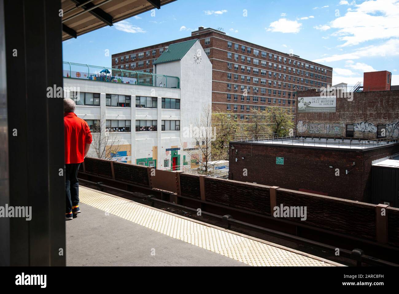 Sopra terra stazione della metropolitana a nord di Harlem Foto Stock