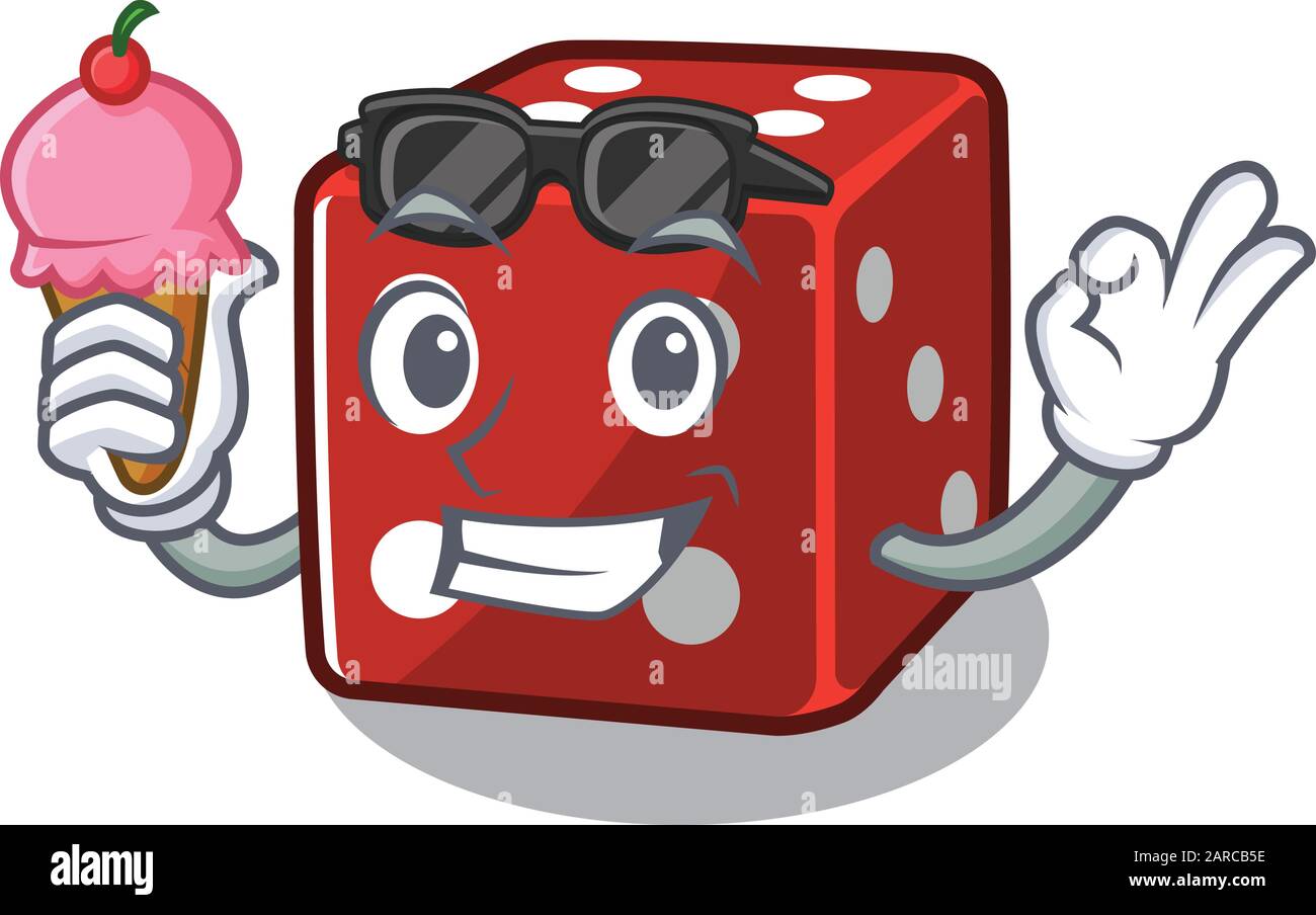 Il design dei cartoni animati della mascotte dei dadi con gelato Illustrazione Vettoriale
