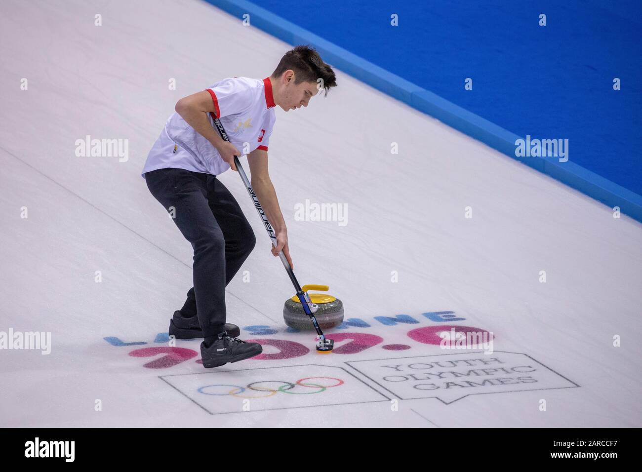 I Giochi Olimpici Giovanili di Losanna 2020 del 20th gennaio 2020 presso la Champery Curling Arena in Svizzera Foto Stock