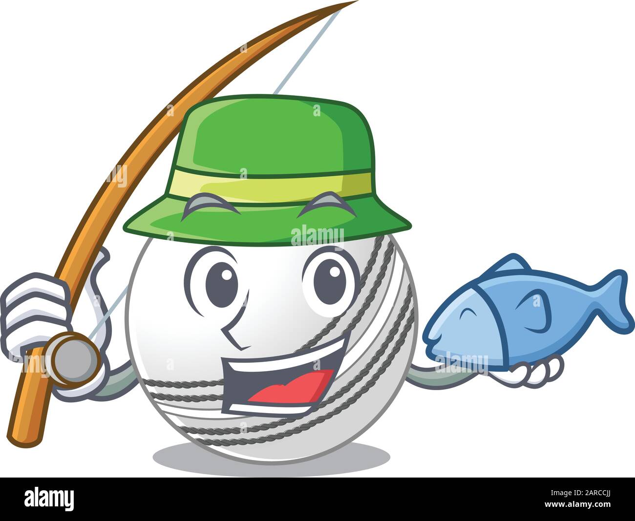 Un'immagine del disegno felice della sfera di cricket di pesca Illustrazione Vettoriale