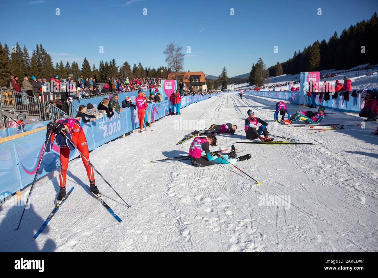 James Slimon del Team GB (17) al Cross-Country Skiing Men's 10km Classic durante i Giochi Olimpici della Gioventù di Losanna 2020, il 21st gennaio 2020. Foto Stock