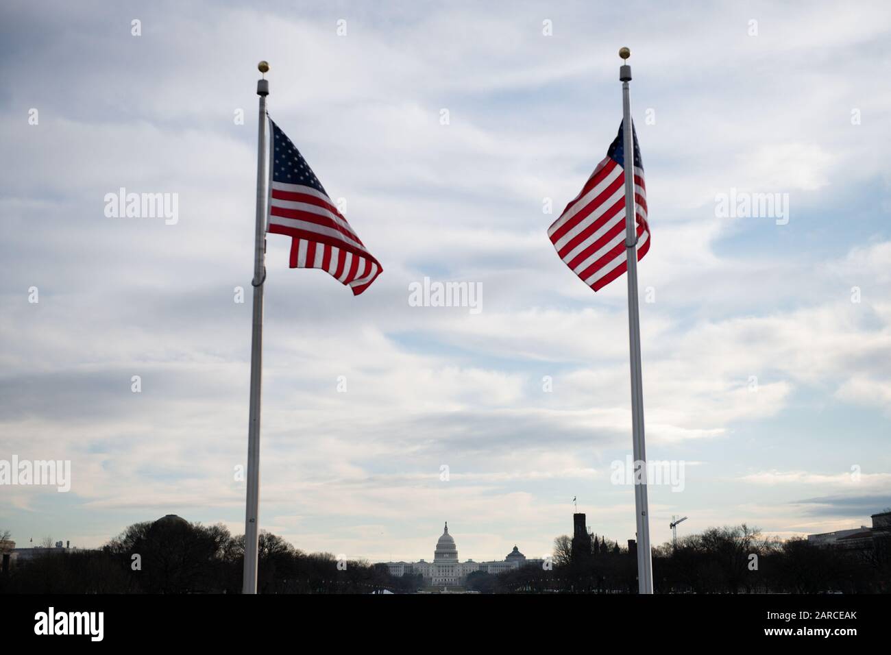 Il Campidoglio degli Stati Uniti a Washington, D.C., come visto il 27 gennaio 2020. La difesa del presidente Donald Trump nel processo Di Impeachment del Senato entra oggi nel suo secondo giorno, mentre nuovi dettagli emergono da un progetto di imminente libro dell'ex consigliere per la sicurezza nazionale John Bolton. (Graeme Sloan/Sipa Usa) Foto Stock