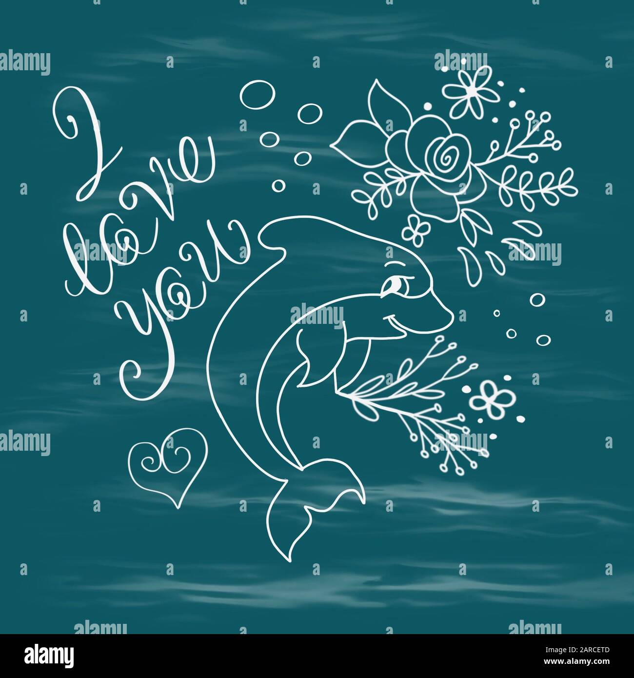 Biglietto d'auguri con un Delfino su sfondo turchese Foto Stock