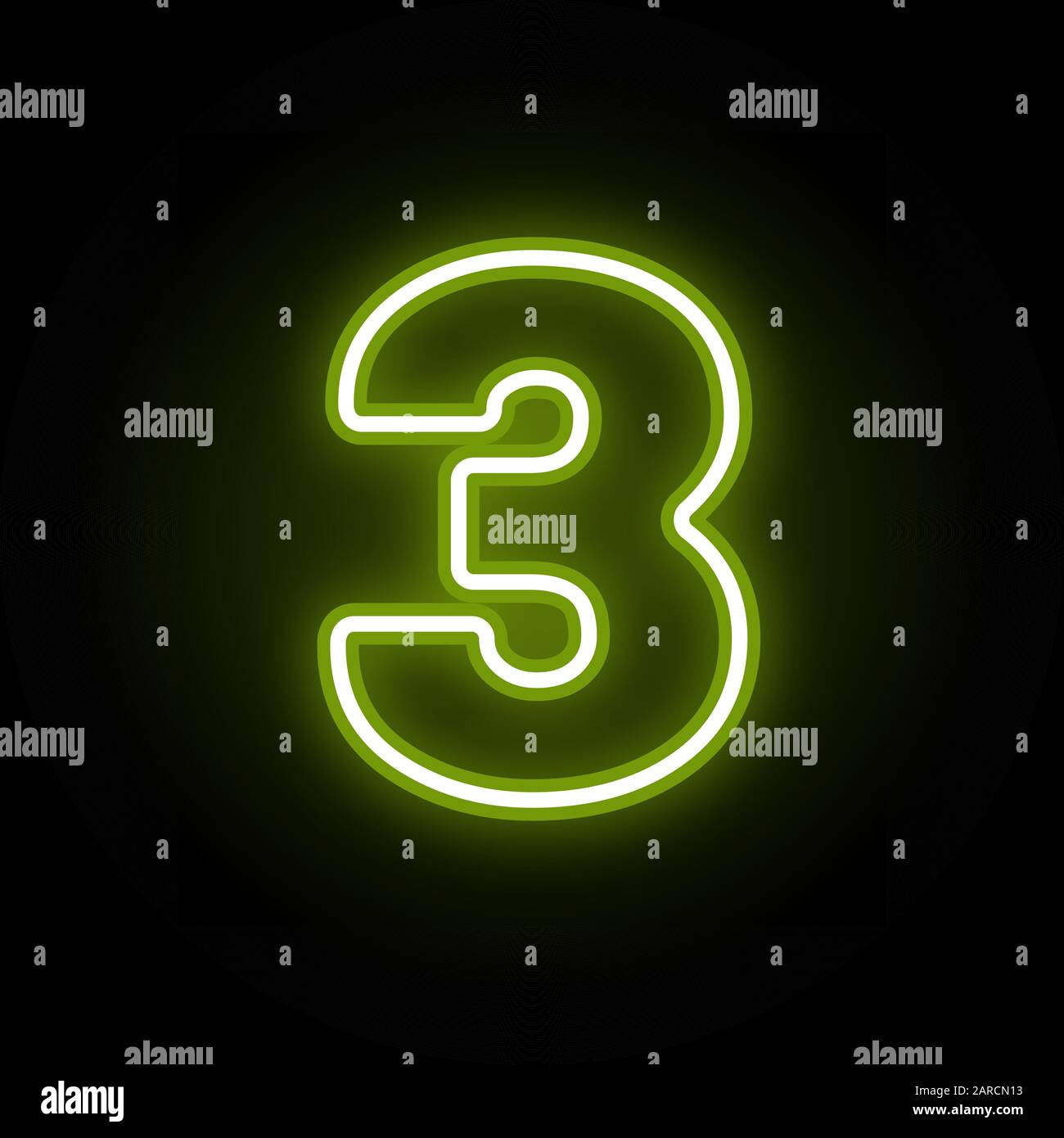 Neon numero 3 su nero Illustrazione Vettoriale