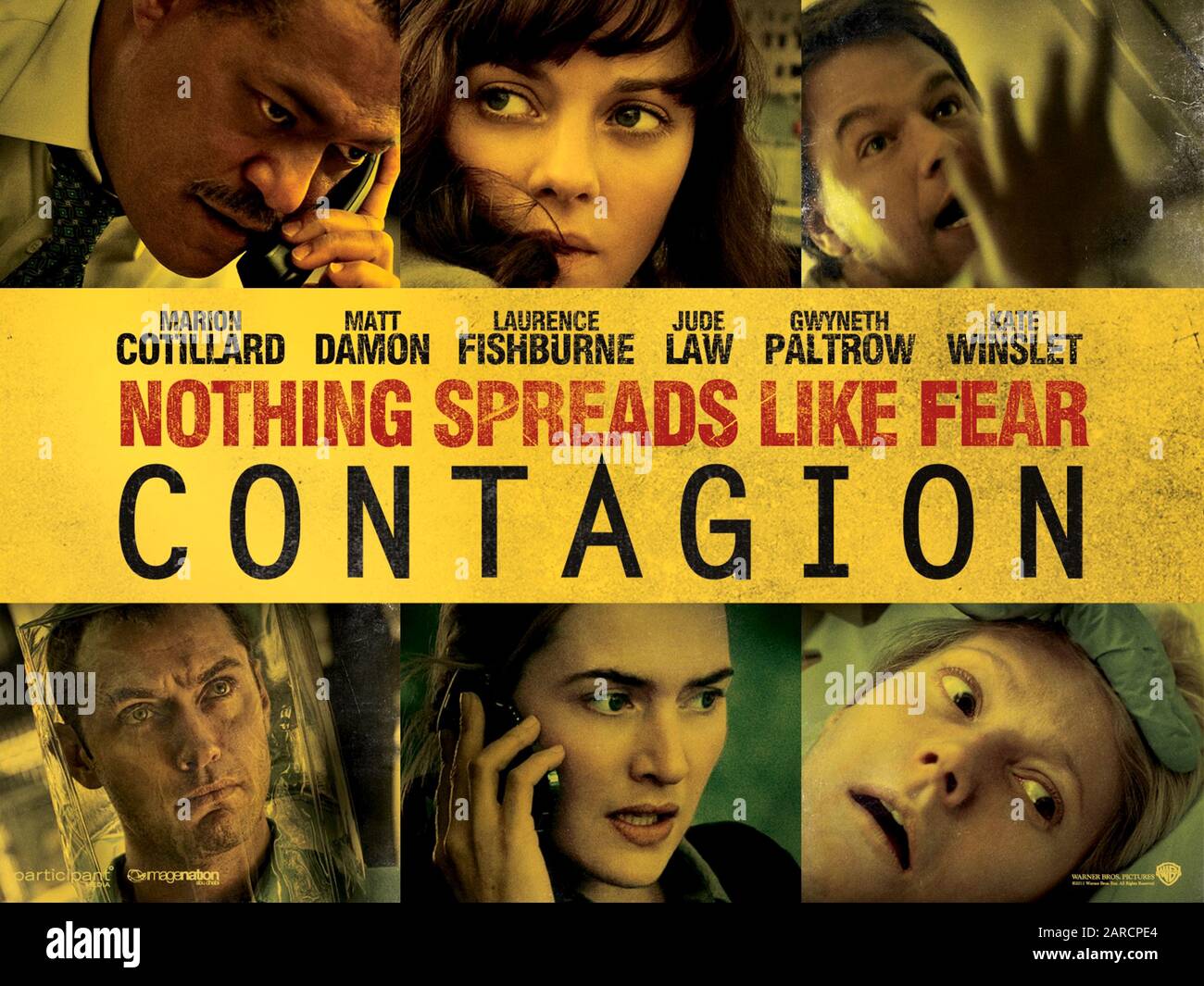 Contagio (2011) Diretto Da Steven Soderbergh E Protagonista Matt Damon, Kate Winslet, Jude Law, Laurence Fishburne, Josie Ho E Gwyneth Paltrow. In questo film di disastro si parla di un virus mortale che causa un'epidemia in tutto il mondo. Foto Stock