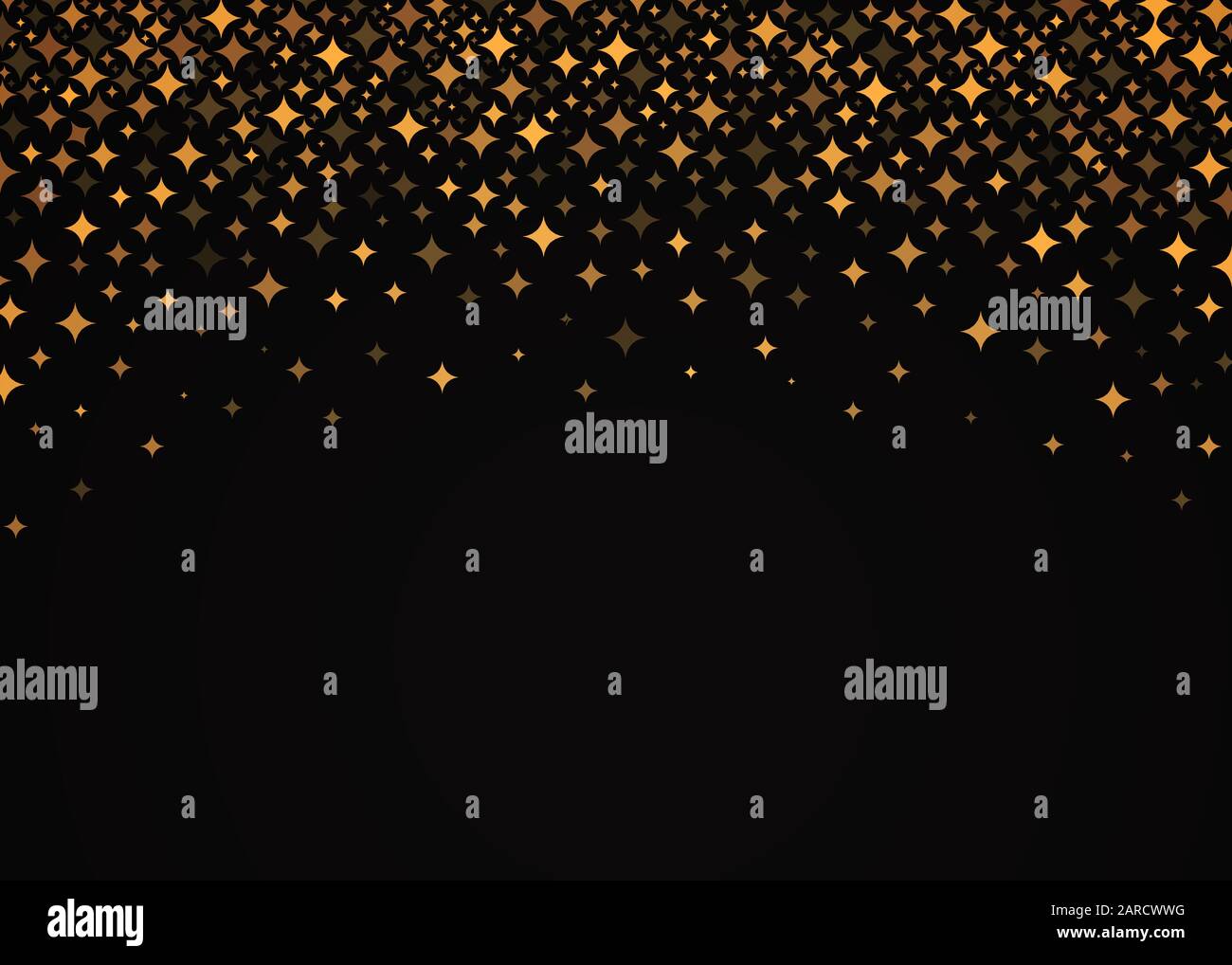 Vettore che splende stelle cadenti su sfondo nero. Design di lusso. Bordo con confetti a forma di stella dorata cadente. Illustrazione Vettoriale