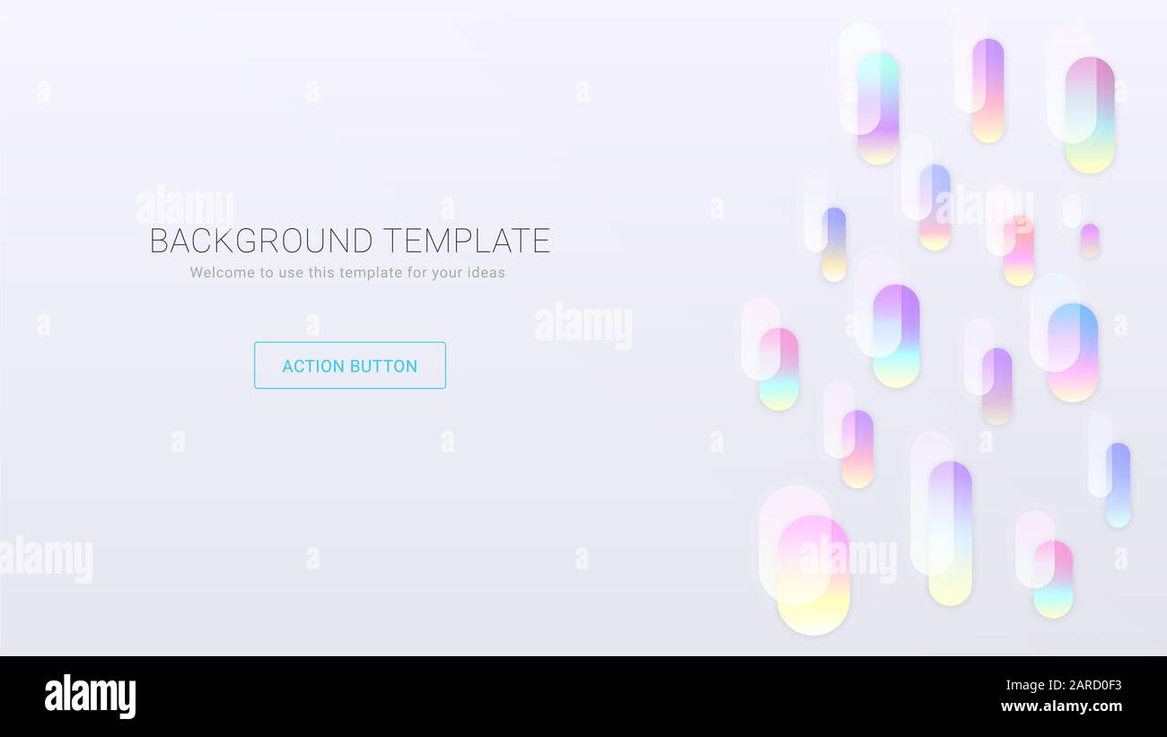 Sfondo chiaro modello moderno strisce colorate colonne rotonde con gradiente arcobaleno con titolo del blocco di testo sottotitolo e pulsante di azione segnaposto per il Web, Illustrazione Vettoriale