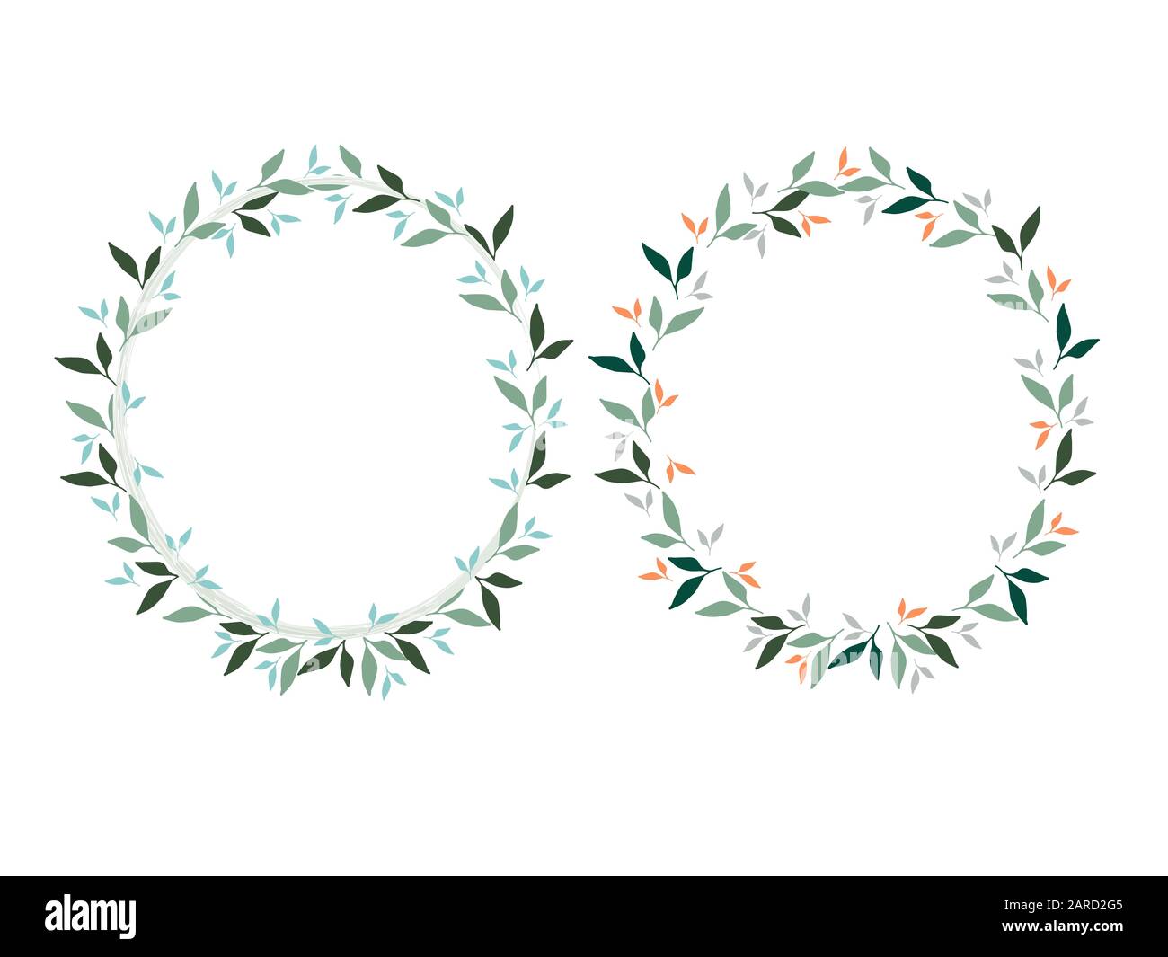 foglie di primavera corona, ovale e quadrato, ellisse per carta da matrimonio. colori di tendenza 2020. Illustrazione del vettore Illustrazione Vettoriale