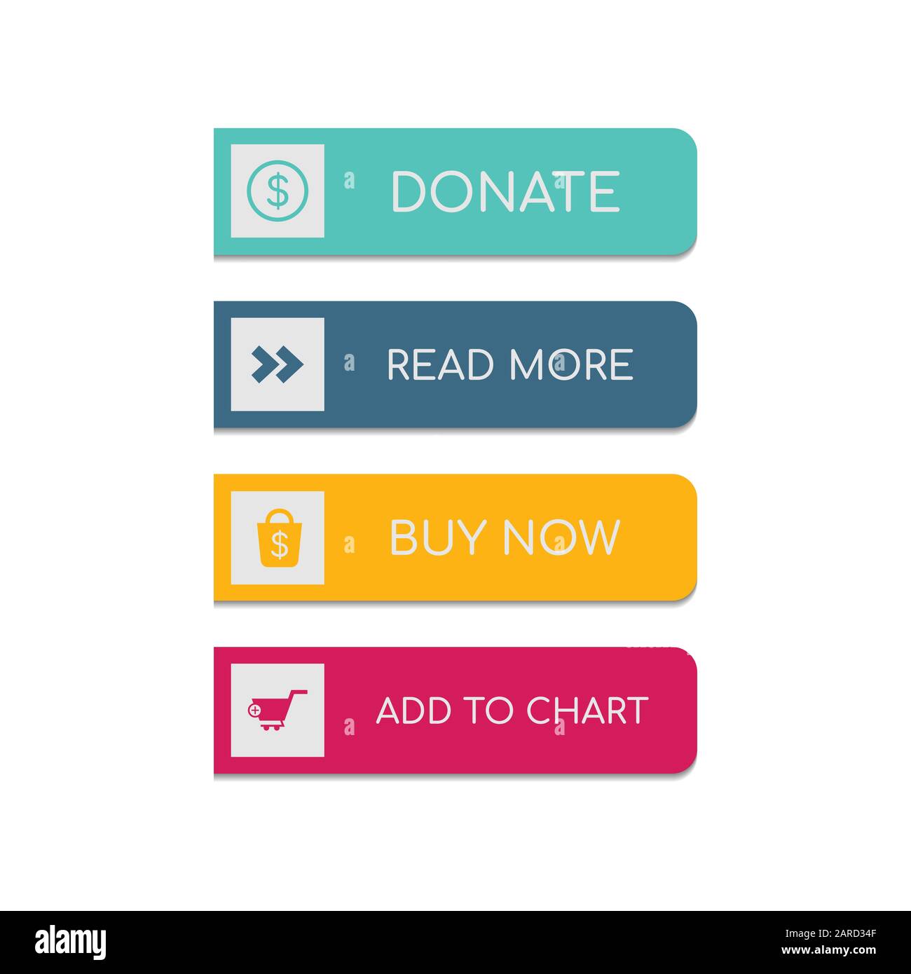 Pulsanti web design piatto. Web e ui applicazione colore icona pulsante per sito web moderno. I pulsanti impostati con diverse azioni. Icone vettoriali isolati su whi Illustrazione Vettoriale