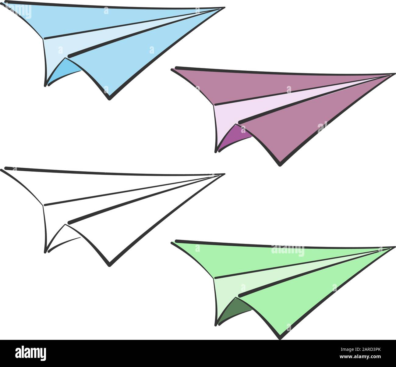 set di icone del piano della carta, illustrazione del vettore di barboncino dell'aeroplano della carta Illustrazione Vettoriale