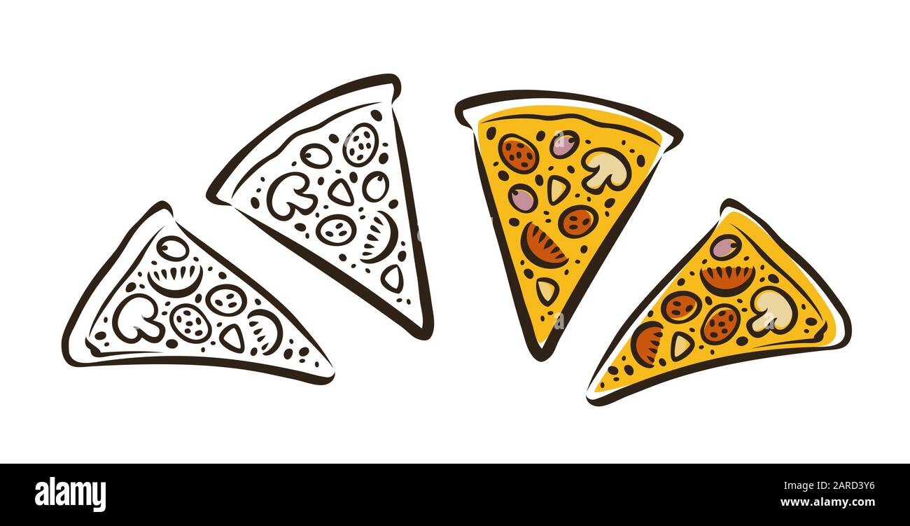 Pizza. Pizzeria, simbolo o logo del cibo. Illustrazione vettoriale Illustrazione Vettoriale