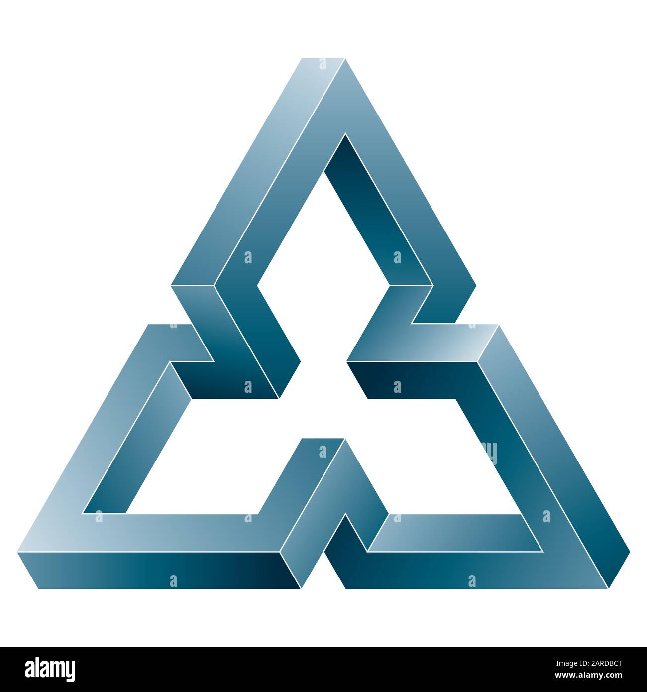 Icona triangolare impossibile. Forma di illusione ottica vettoriale su sfondo bianco. Illustrazione Vettoriale