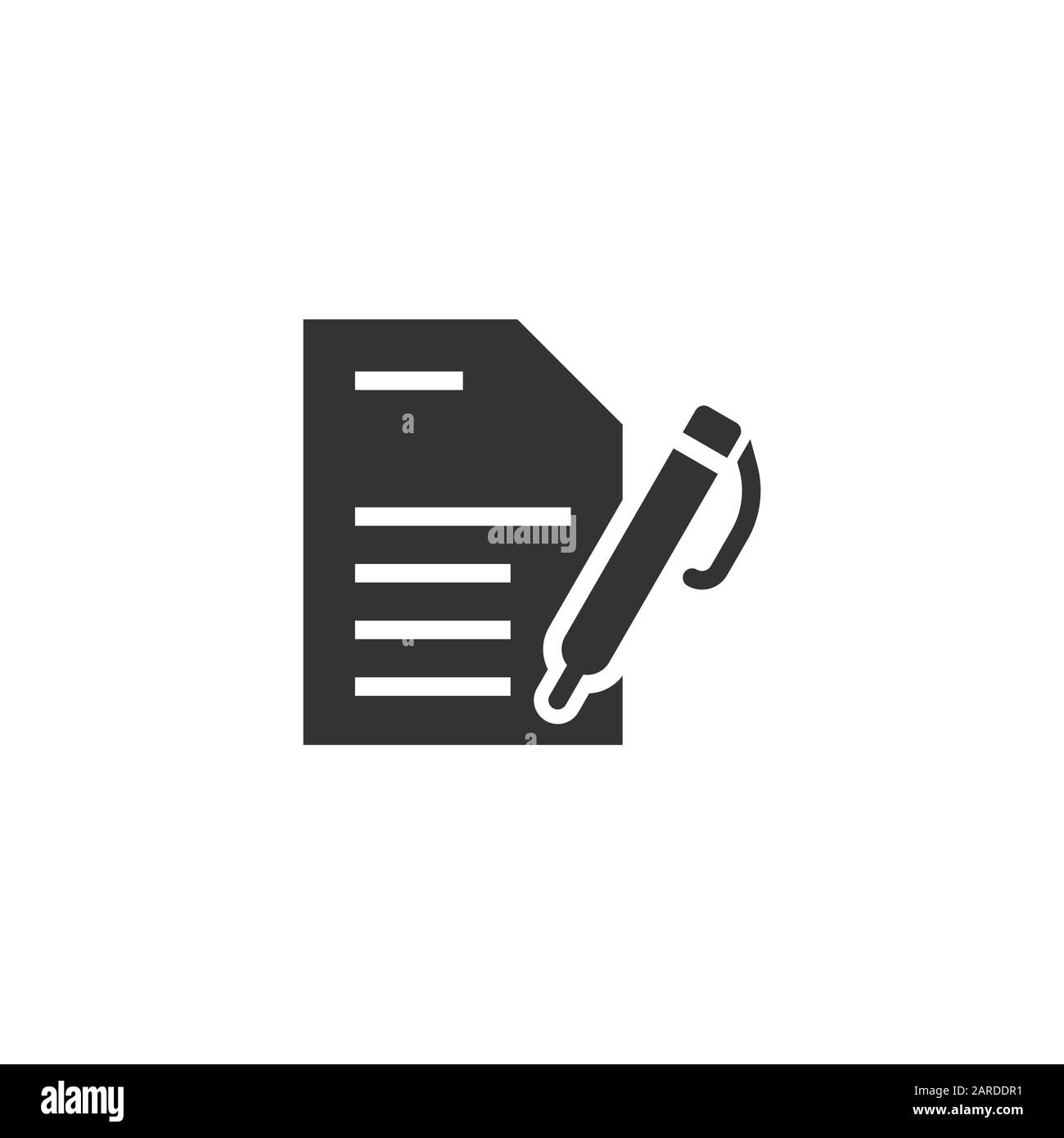 Icona di blog in stile appartamento. Documento con penna illustrazione vettoriale bianco su sfondo isolato. Contenuto il concetto di business. Illustrazione Vettoriale