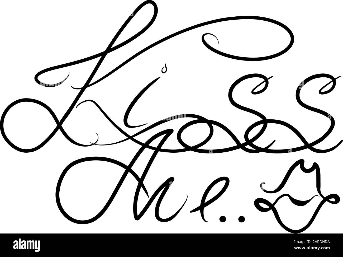 Kiss me lettere disegnate a mano. Elemento di design San Valentino. Frase romantica di Calligraphy per l'impegno. Testo vettoriale a stock per stampa, carta, t-shirt isolato su sfondo bianco. Illustrazione Vettoriale